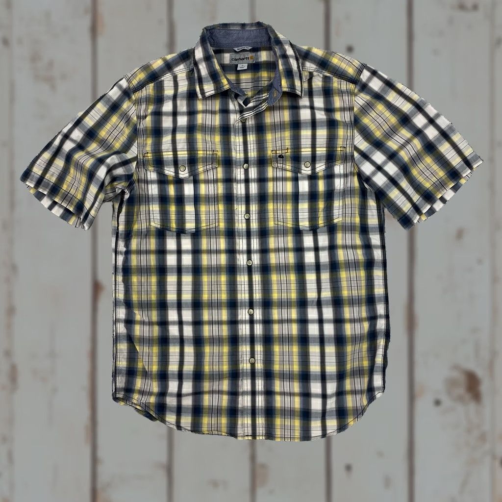Carhartt VINTAGE Carhartt Shirt Mens Medium Plaid Pearl Snap Western Short-Sleeve Yellow Classic Outdoor Size US L / EU 52-54 / 3 - 1 Thumbnail
