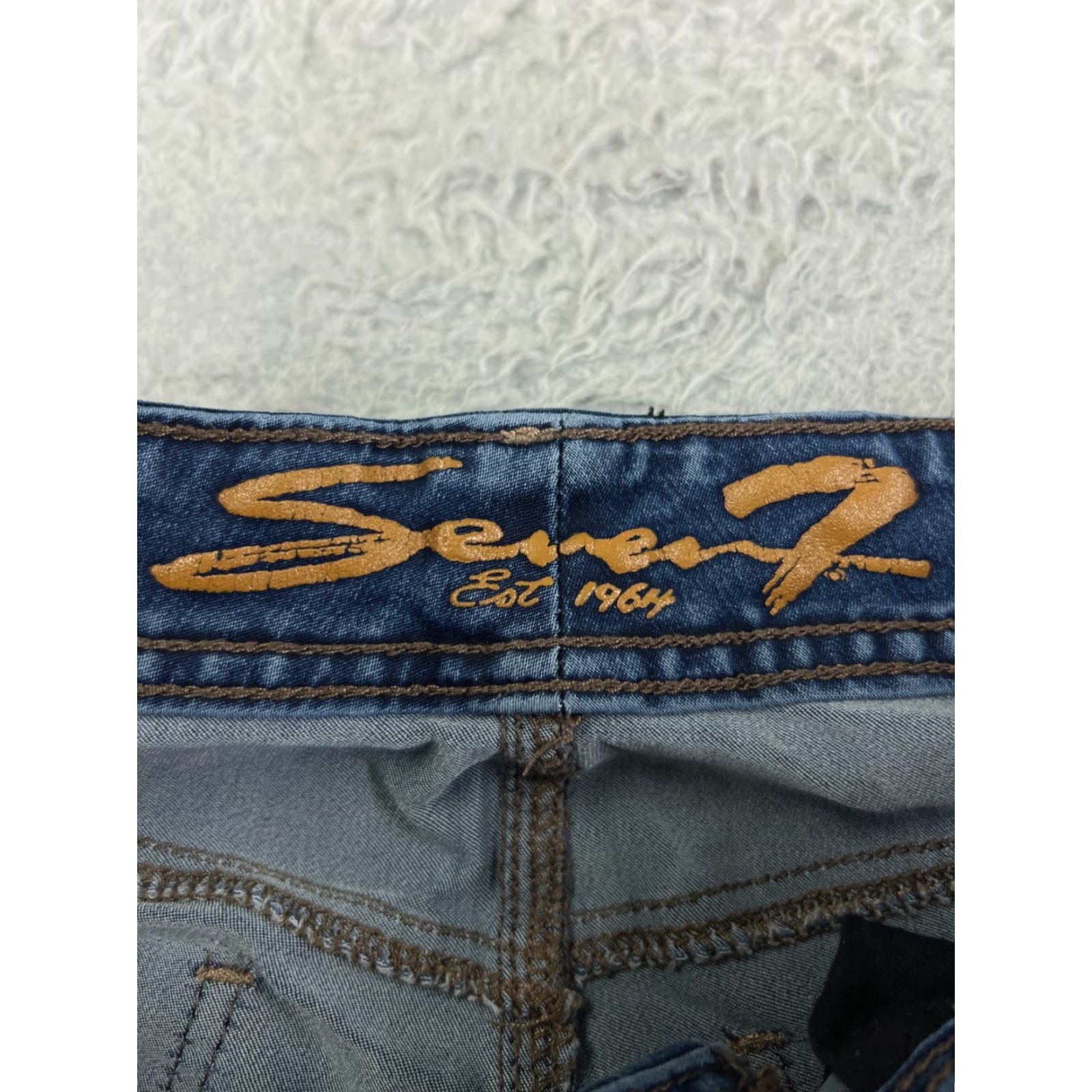 Vintage Seven7 Jeans Women Skinny Fit Denim Blue Dark Wash 28x28 Low Rise Stretch 6 5-Pocket Button Embroidered Logo Regular Inseam 28 in Cotton Size 28" / US 6 / IT 42 - 6 Thumbnail