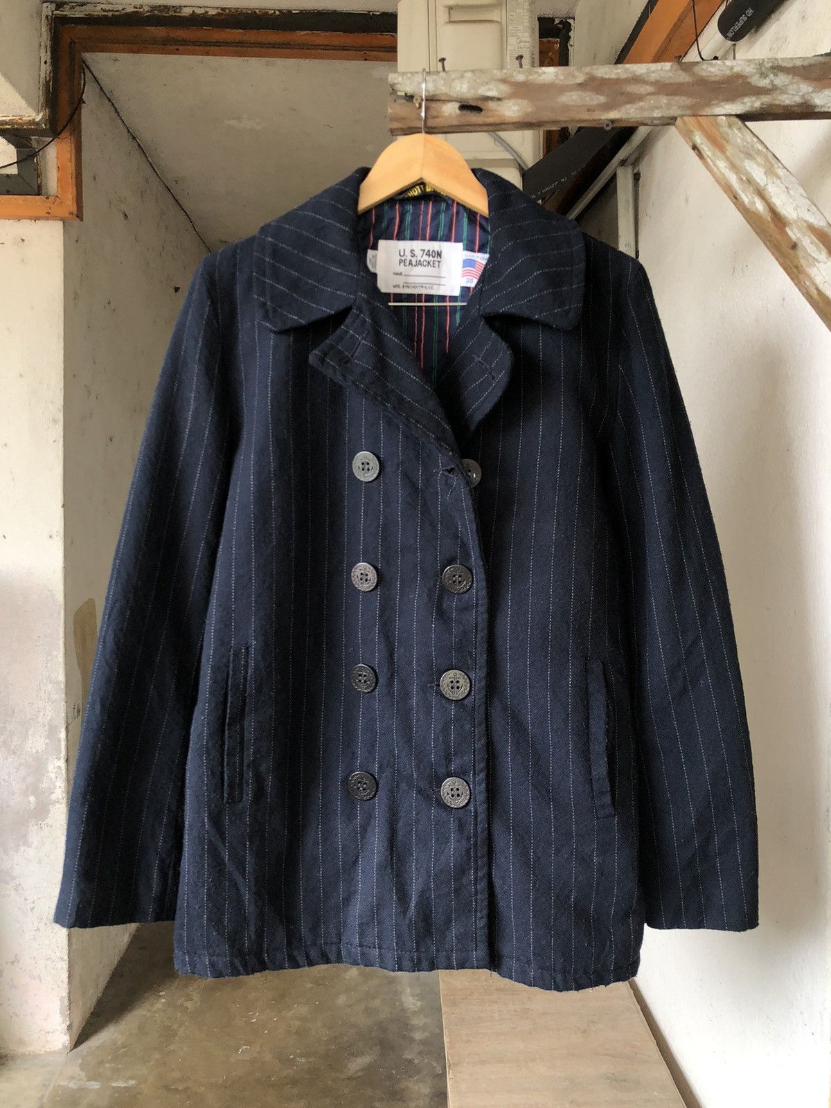 Schott Rare❗️Schott x Takeo Kikuchi Wool Stripe Pea Coat Size US S / EU 44-46 / 1 - 1 Thumbnail