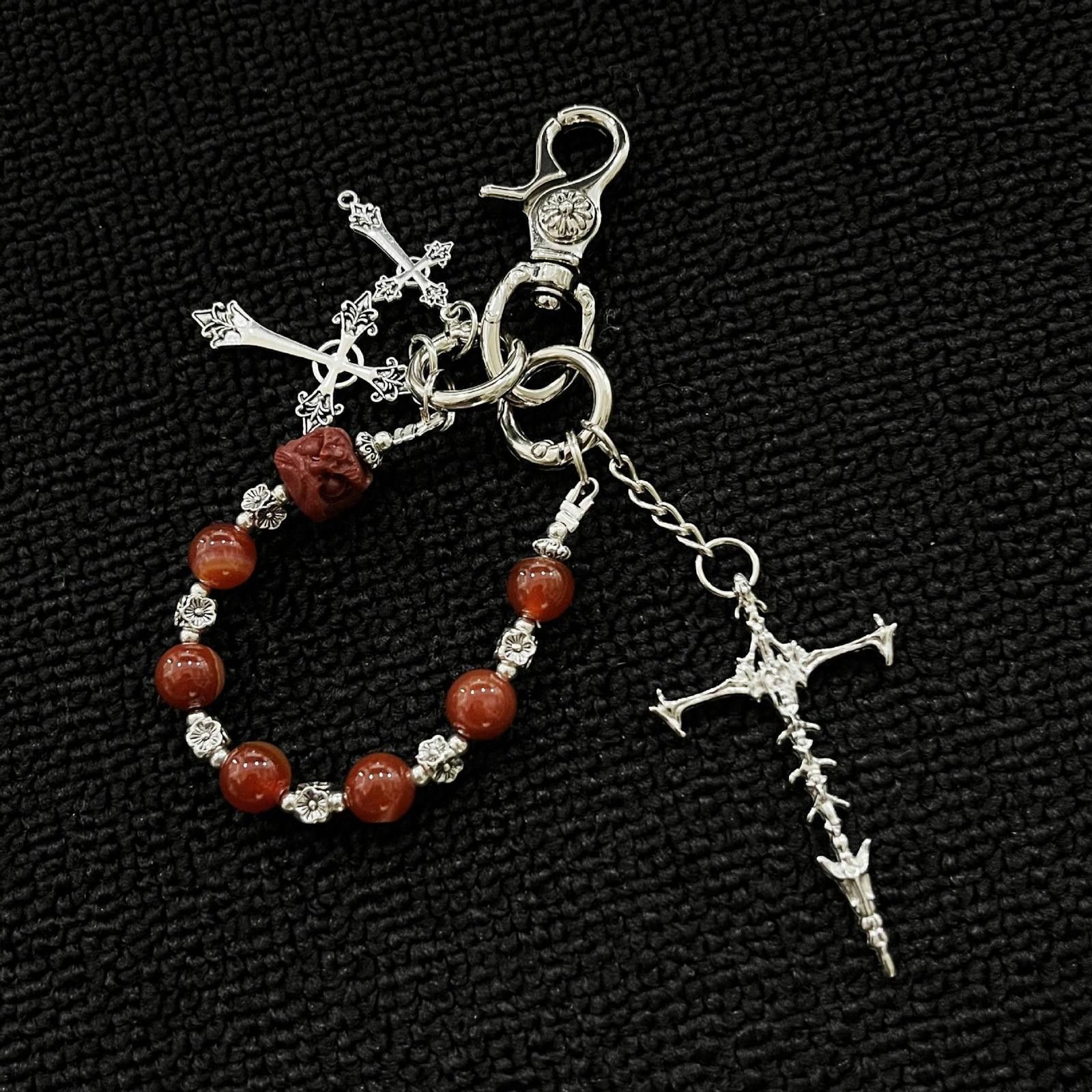 Jewelry Silver Cross Charm Keychains with Beaded Detail Size ONE SIZE - 5 Thumbnail