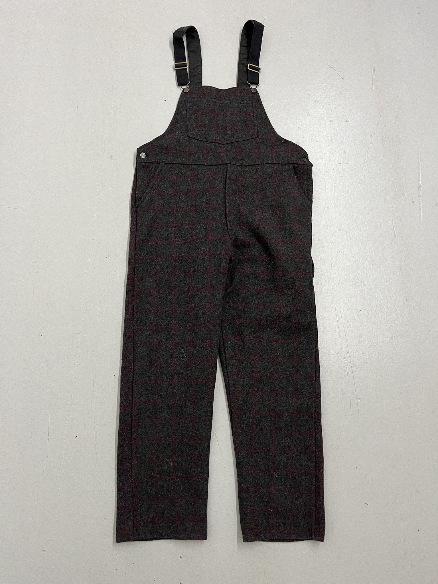 Vintage 1980s Codet Virgin Wool Plaid Striped Overalls Size L
