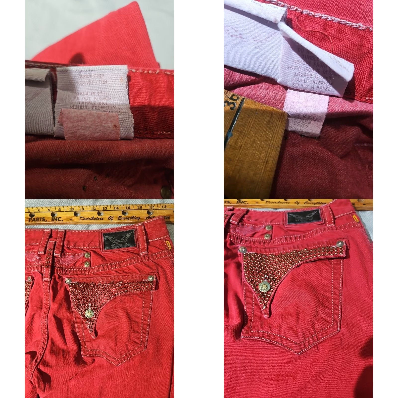 Denime Robins Jeans Mens 38 Red New Flap Denim Embellished Rhinestone Pocket USA Jeans Size US 38 / EU 54 - 11 Thumbnail