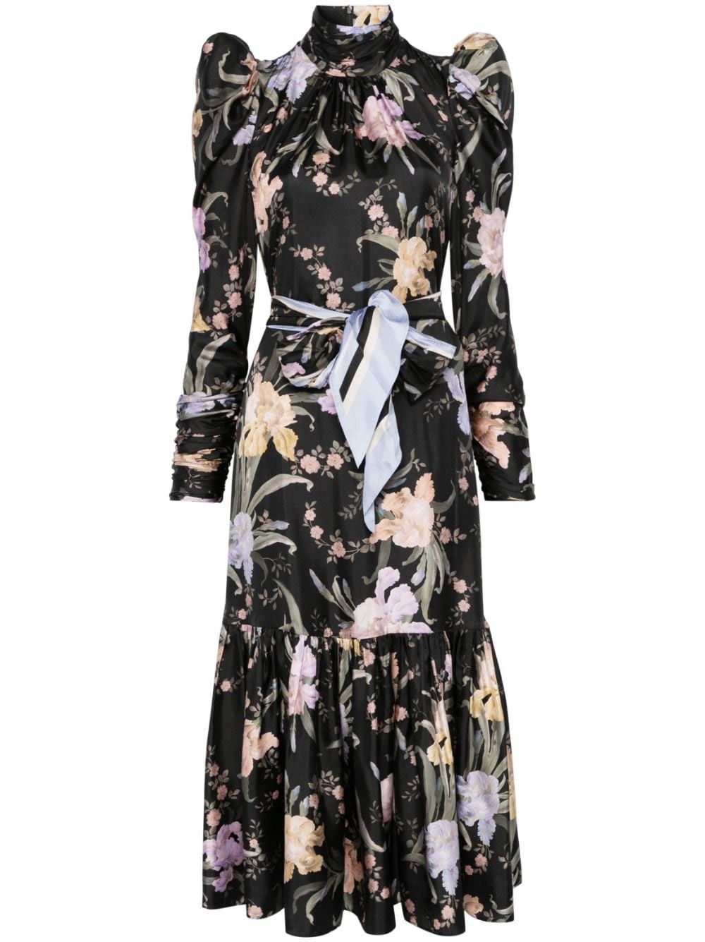 Zimmermann o1s22i1n1024 Floral Print Eden Midi Dress in Black Size M / US 6-8 / IT 42-44 - 1 Thumbnail
