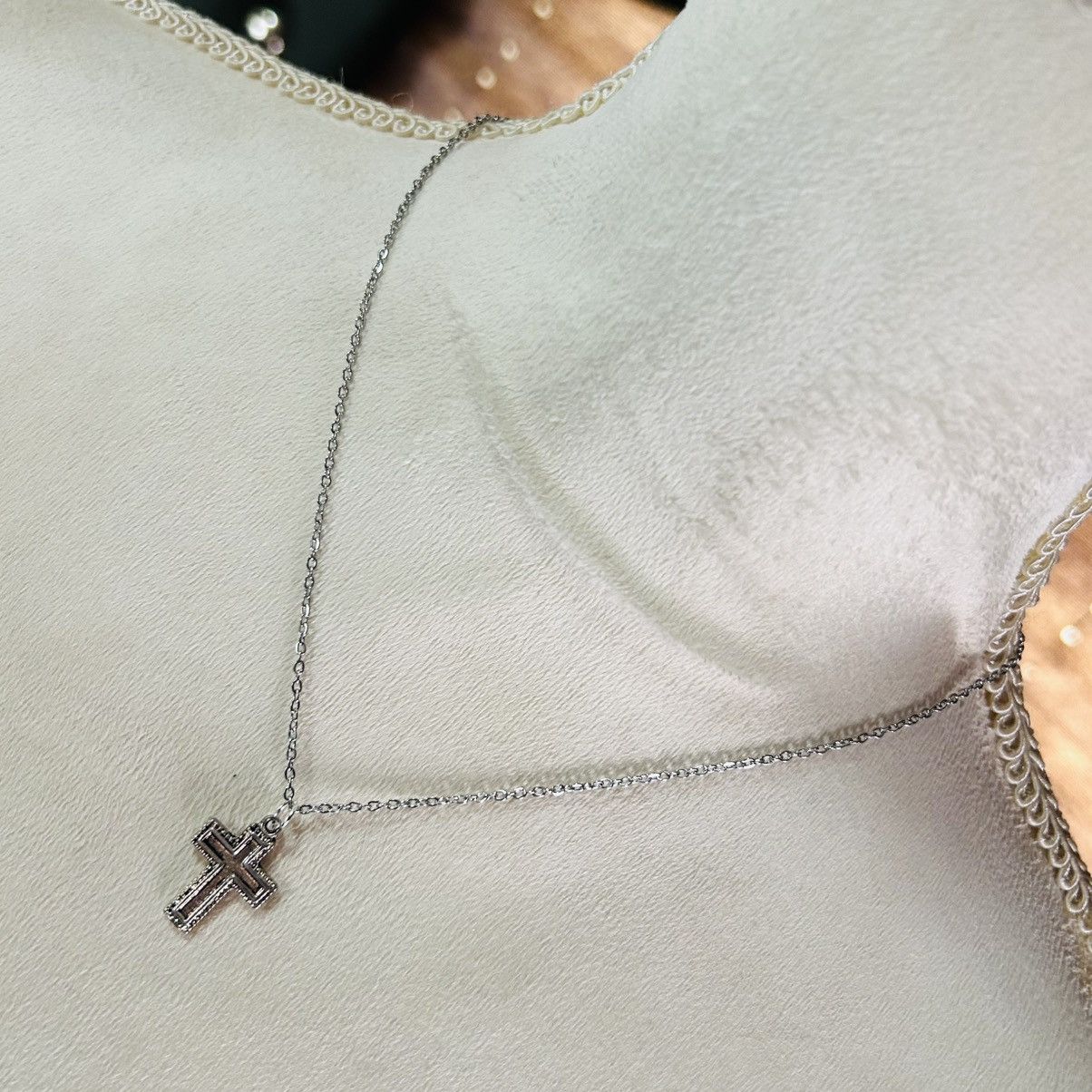 Handmade Handcrafted salvaged vintage textured border cross necklace Size ONE SIZE - 1 Thumbnail