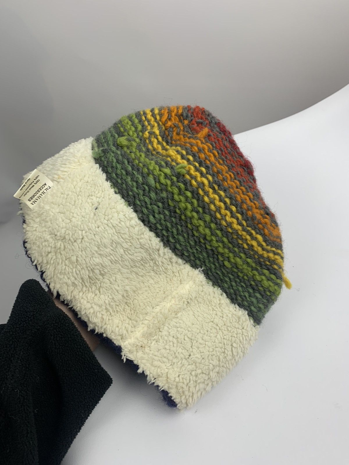 Designer × Handmade Vintage Pachamama Handmade 3D Striped Wool Knit Hat One Size Size ONE SIZE - 8 Thumbnail