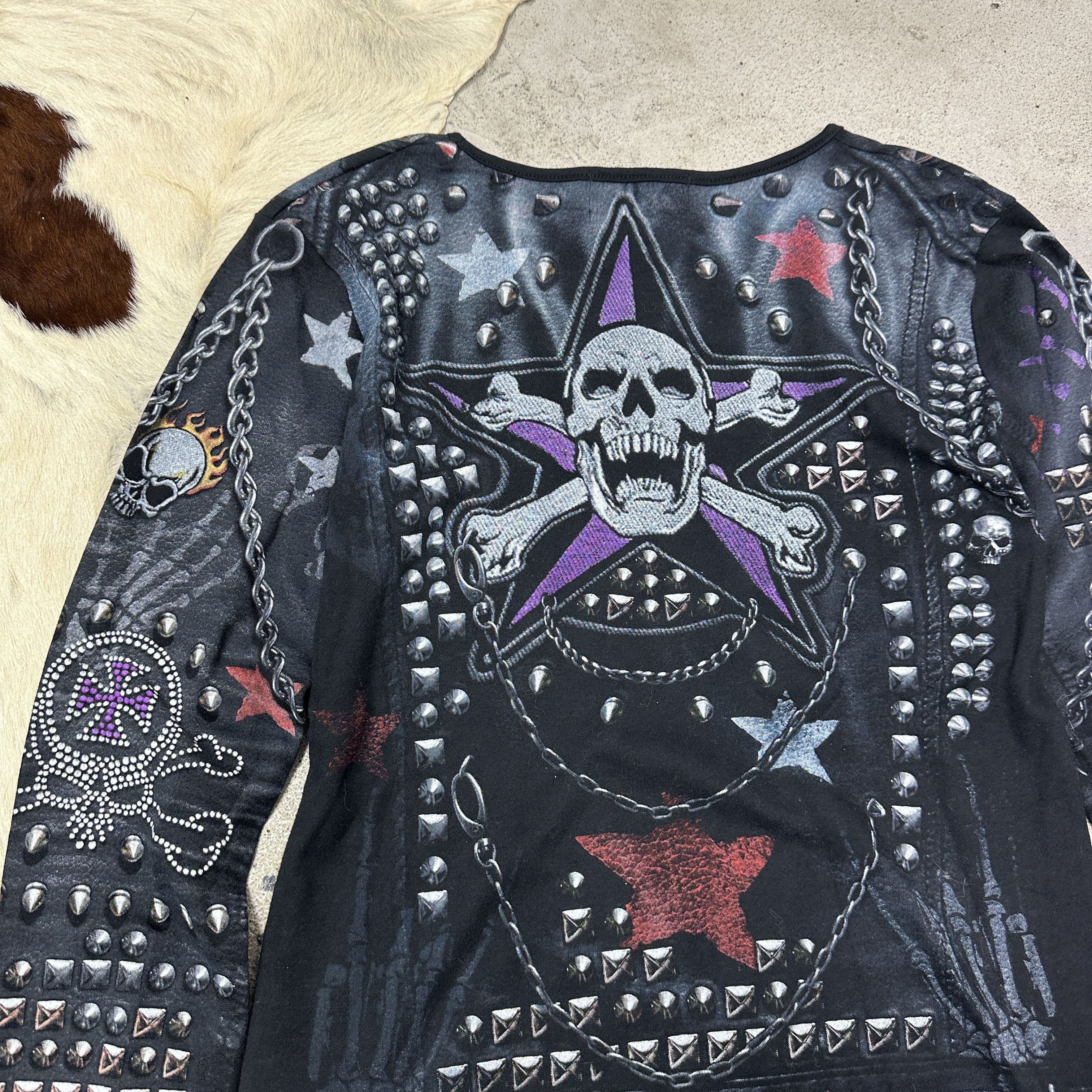 Vintage Vintage Avant Garde Grunge Skull Fullprint Studded Top Y2K Size L / US 10 / IT 46 - 6 Thumbnail