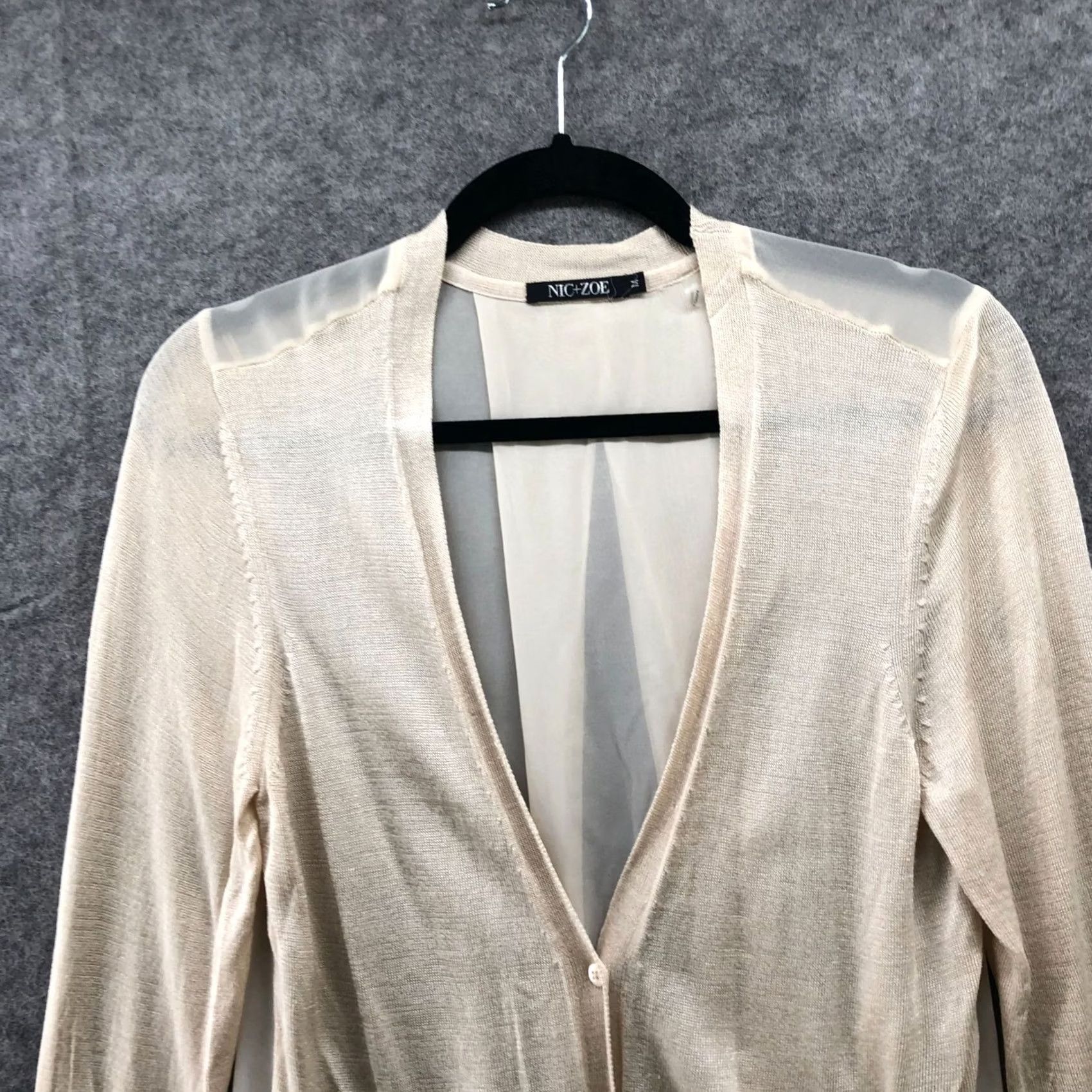 NIC+ZOE Nic+Zoe Cardigan Womens M Cream Button Front Chiffon Lightweight Knit Long Sleeve V-Neck Solid Vintage: No Size M / US 6-8 / IT 42-44 - 3 Thumbnail