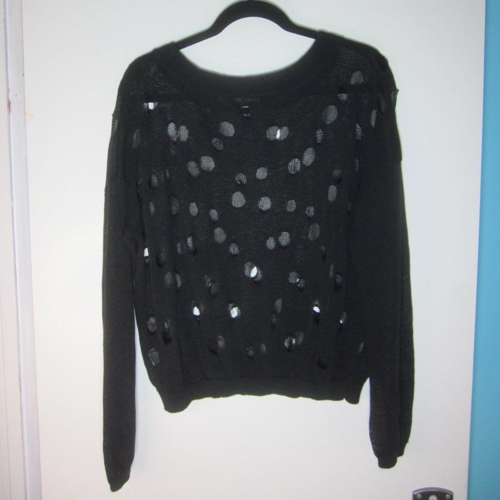 Vince Vince Womens Black Linen Knit Pullover Sweater Size M with Hole Pattern Detail Size M / US 6-8 / IT 42-44 - 12 Thumbnail