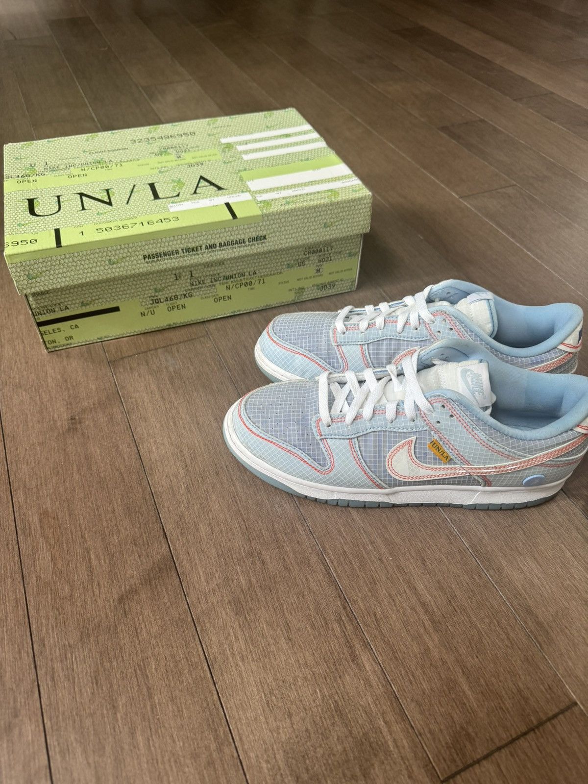 image of Nike Dunk Low Passport Pack “Argon” Shoes in Baby Blue, Men's (Size 10)