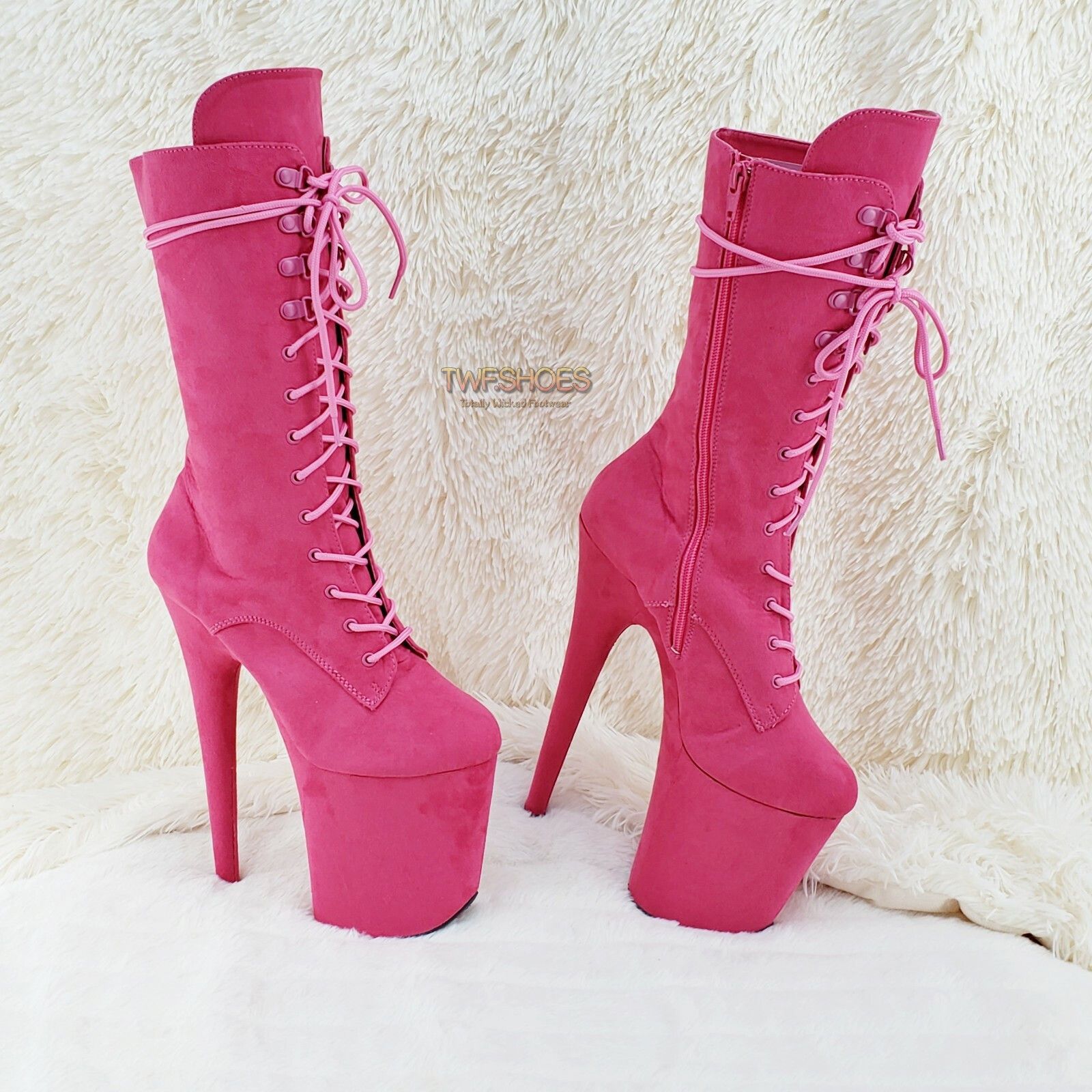 Other Flamingo 1050FS Hot Pink V-Suede 8" Heel Platform Mid Calf B Size US 9 / IT 39 - 2 Thumbnail