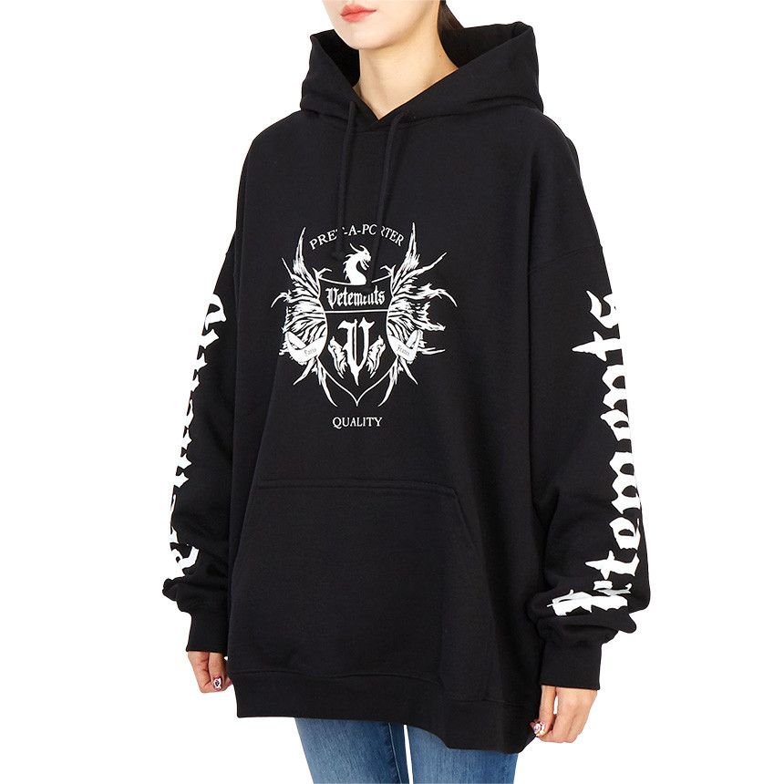 Vetements Black White Crest Logo Oversized Hoodie Size M / US 6-8 / IT 42-44 - 1 Thumbnail