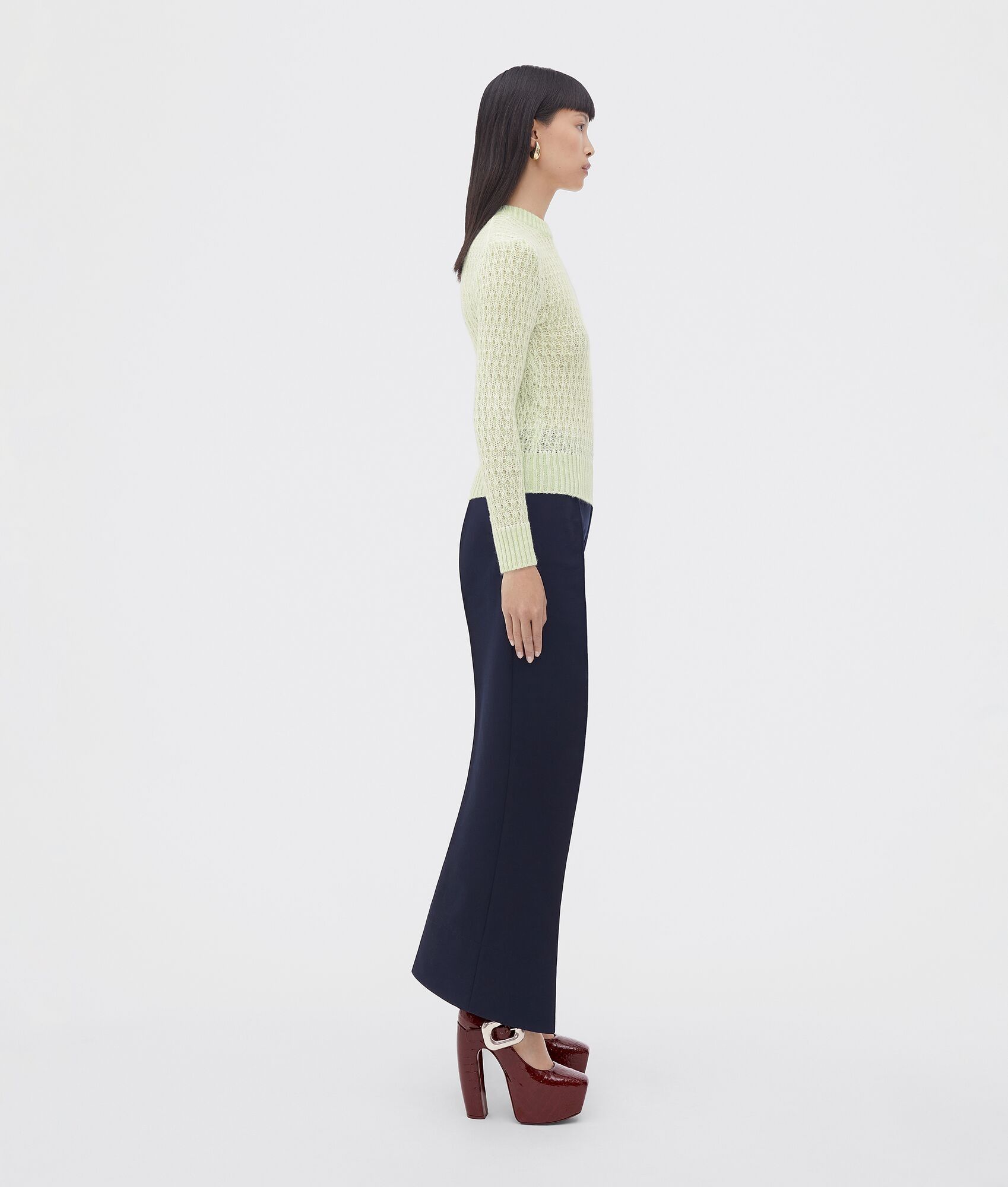Bottega Veneta o1bcso1str0225 Wool Mohair Lace Effect Jumper Pistachio Size XS / US 0-2 / IT 36-38 - 2 Thumbnail