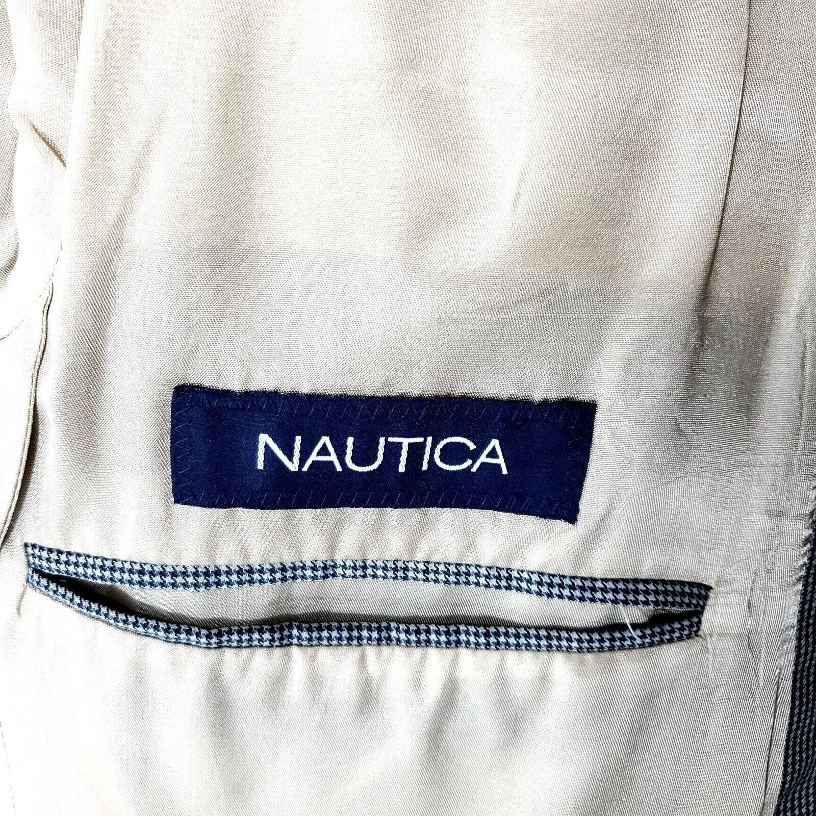 Nautica Nautica Wool 2 Button Sport Coat 44R Gray Beige Green Hounds Size 44R - 7 Thumbnail
