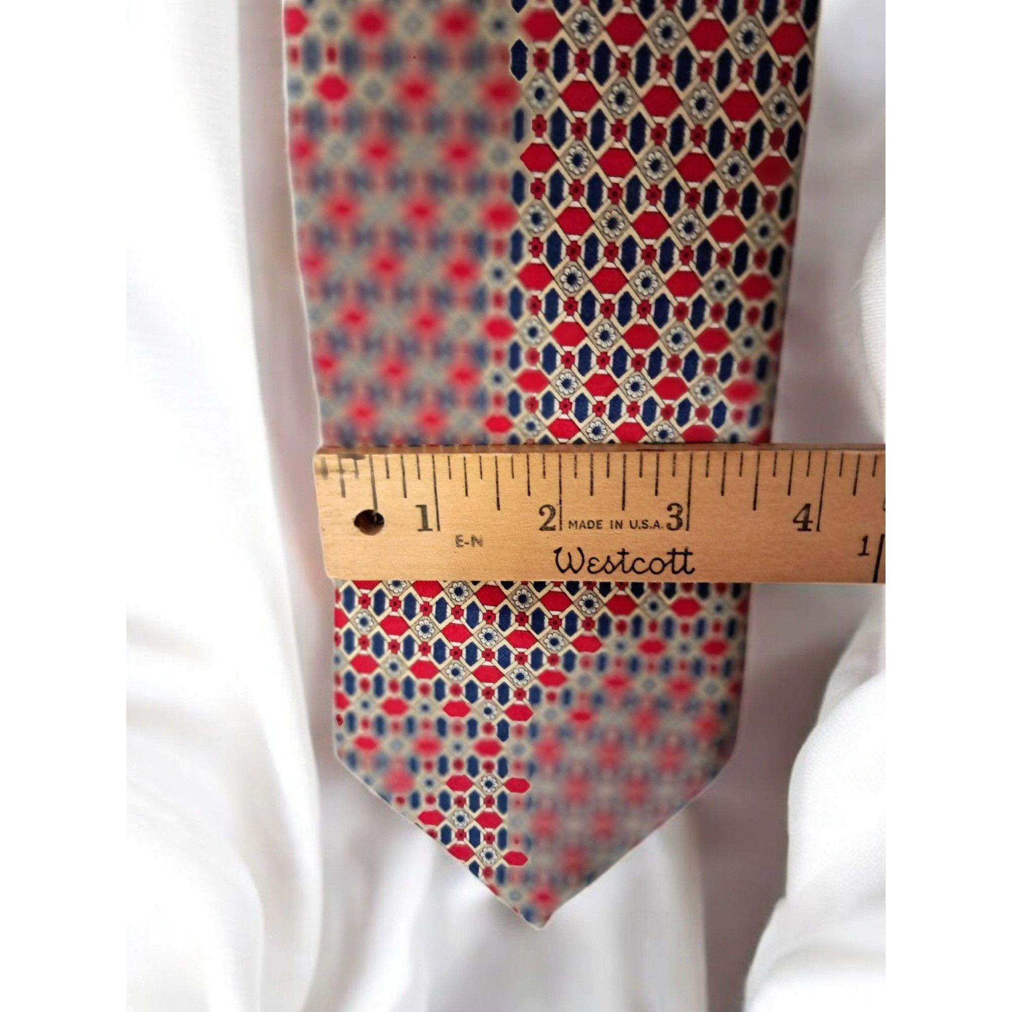 Other St. Lorren 100% Silk Tie, Geometric Pattern: Red, Blue, and Size ONE SIZE - 9 Thumbnail
