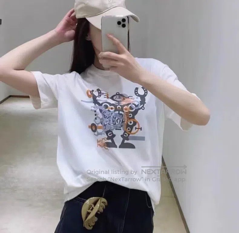 Hermes Hermes White robot print cotton round-neck short-sleeve T- Size XXL / US 16-18 / IT 52-54 - 9 Thumbnail
