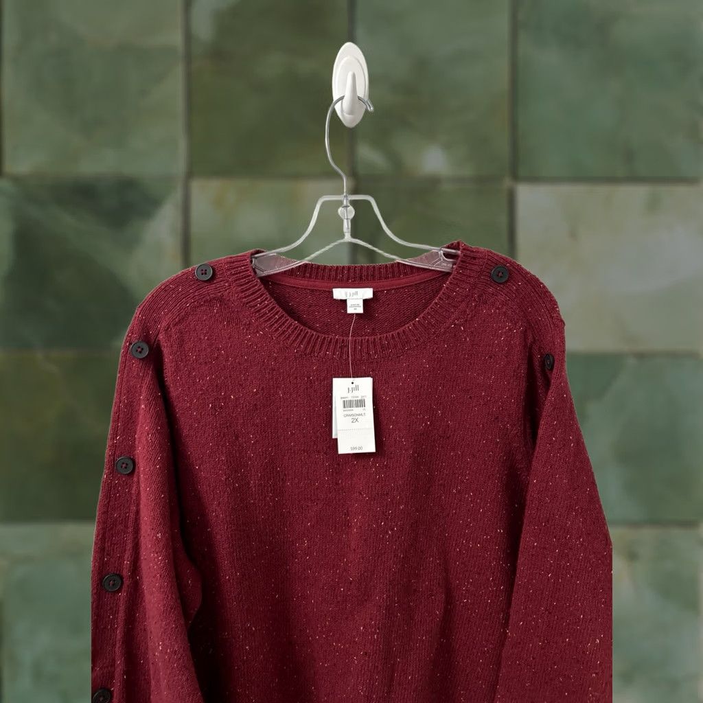 Vintage VINTAGE J Jill Sweater Womens 2X Red Tweed Knit Button Sleeve Cotton L/S NWT 9 MSRP Size XXL / US 16-18 / IT 52-54 - 1 Thumbnail