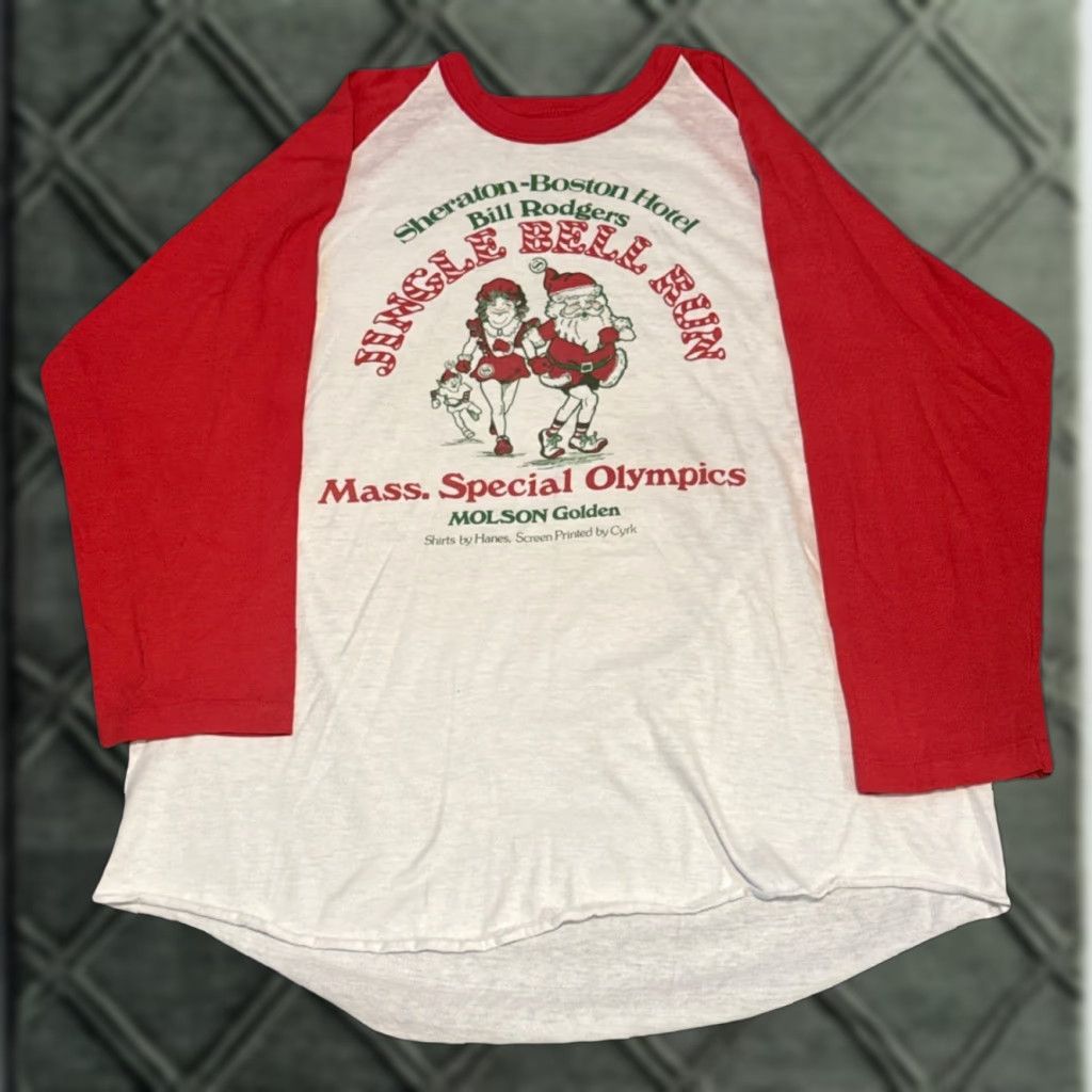 Hanes VINTAGE Boston Jingle Bell Run 5K Marathon Raglan T-Shirt Men Red XL Christmas Hanes Bell Character Size US L / EU 52-54 / 3 - 1 Thumbnail