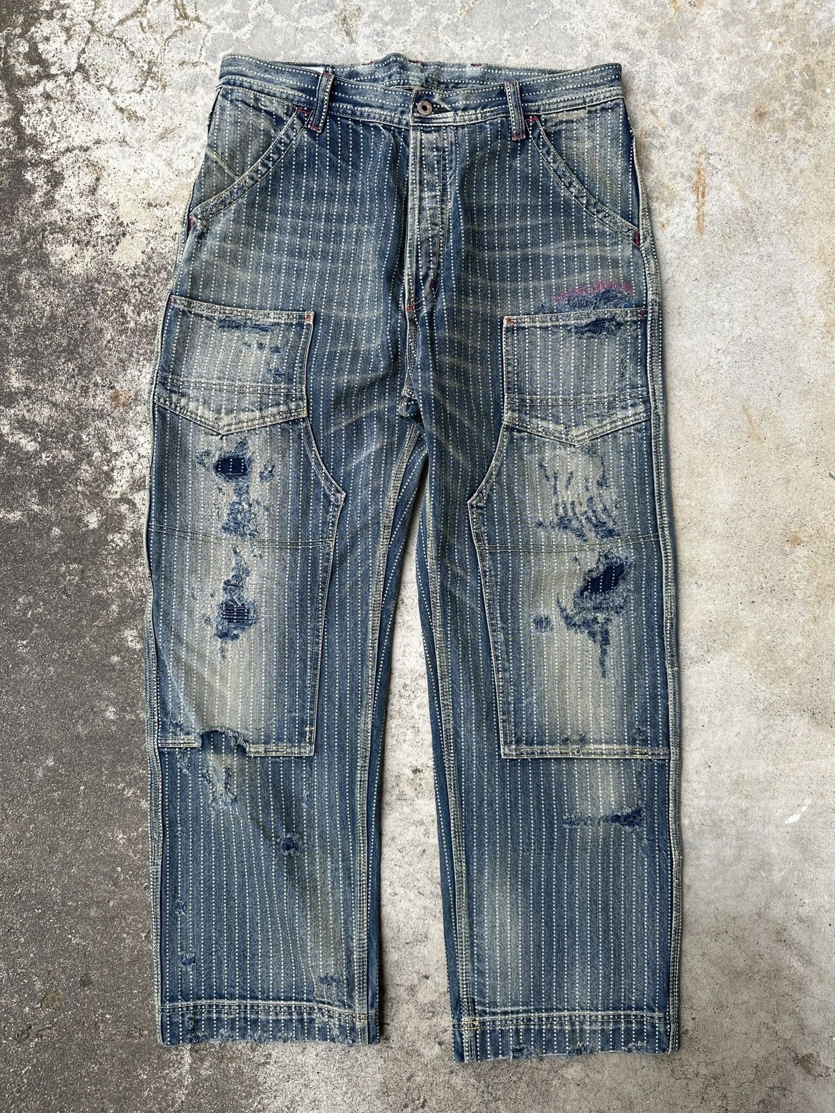 Japanese Brand Wabash Buckleback Double Knee Dungaree Striped Union Kountry Size US 36 / EU 52 - 1 Thumbnail