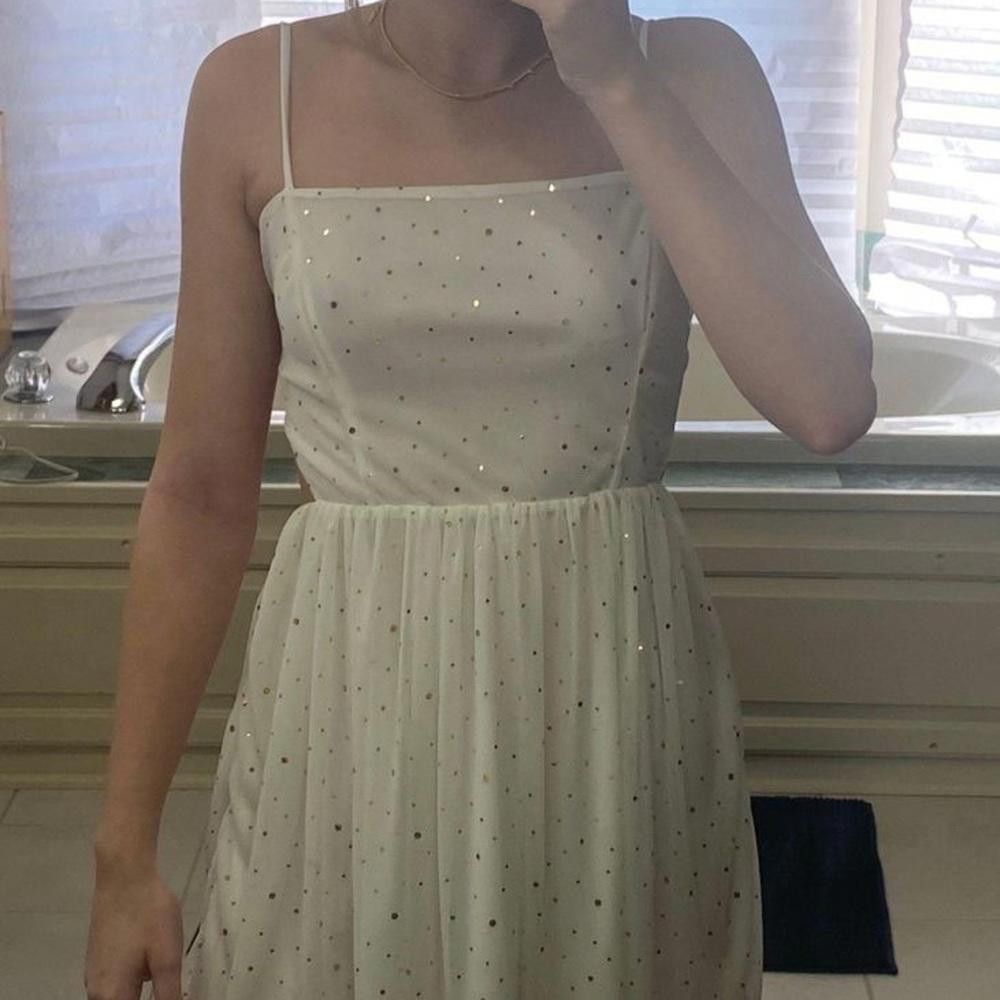 Designer Lucy In The Sky White and Gold Polka Dot Open Back Dress Size S / US 4 / IT 40 - 1 Thumbnail