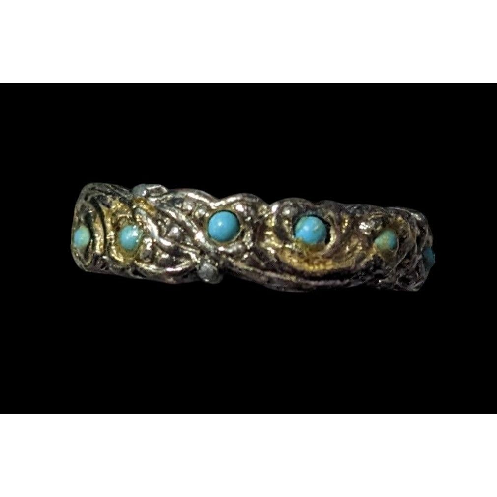 Other Vintage Whimsical Silver Tone Ring With Tiny Turquoise Accen Size ONE SIZE - 2 Thumbnail