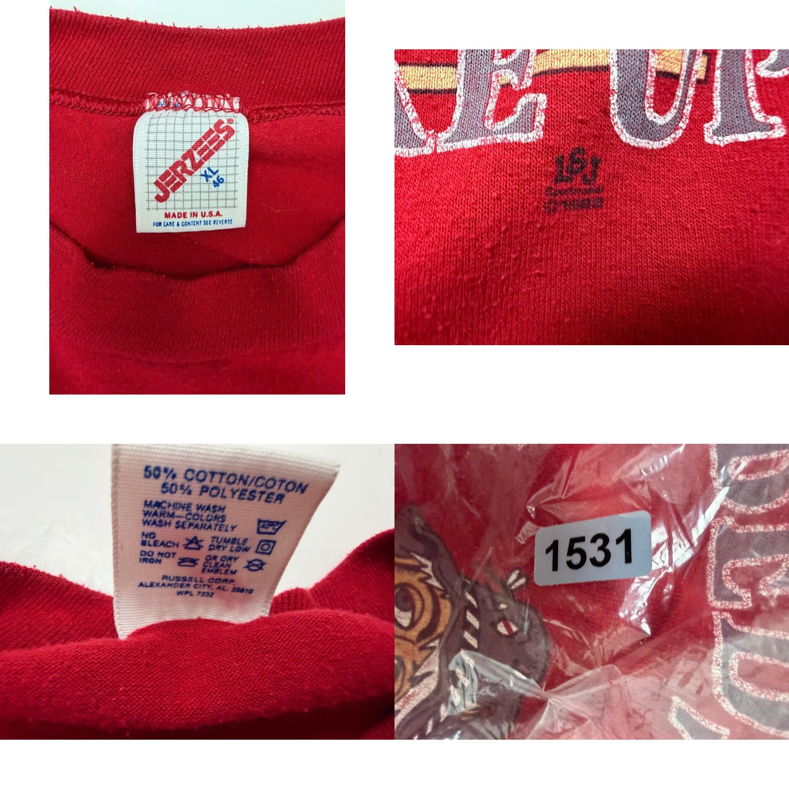 Jerzees VINTAGE Jerzees Fishing Shirt Men XL Red 80s Retro Dad Funny Gift Outdoors USA T-Shirt Short Sleeve Crew Neck Cotton Polyester Jersey Size US XL / EU 56 / 4 - 10 Thumbnail