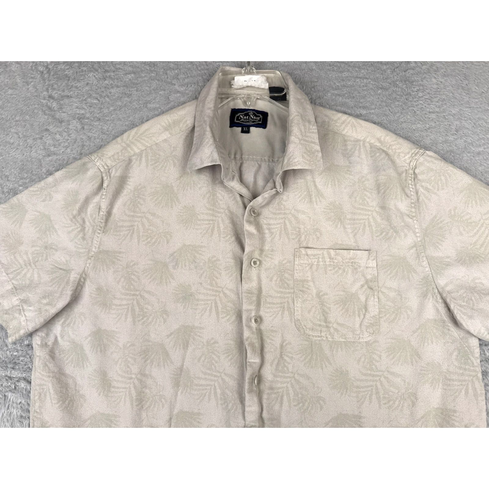 Nat Nast Nat Nast Shirt Mens XL Gray Palm Silk Blend Hawaiian Camp Short Sleeve Button-Up I guess Size US XL / EU 56 / 4 - 6 Thumbnail