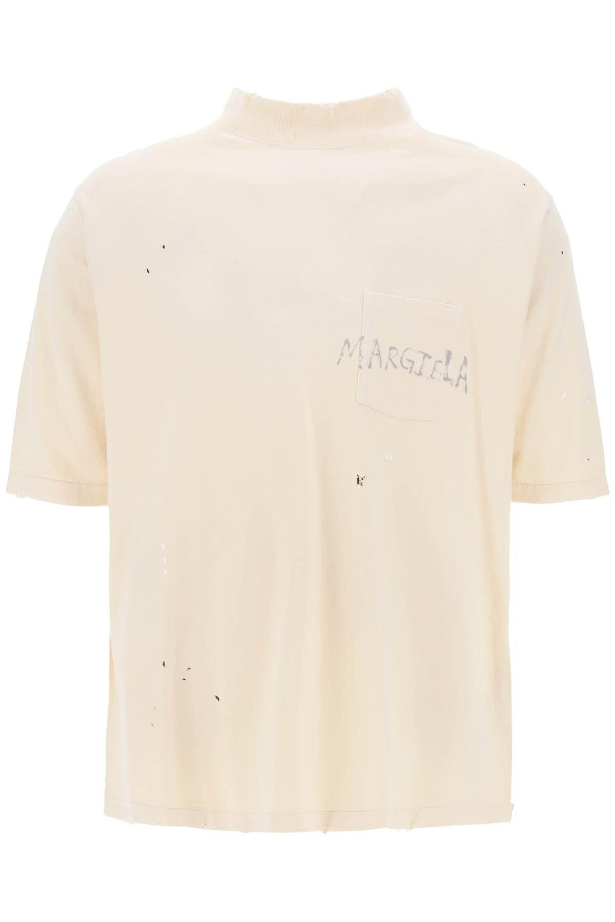 image of Maison Margiela T-Shirt Con Logo Scritto A Mano Size XL For Men in Neutro