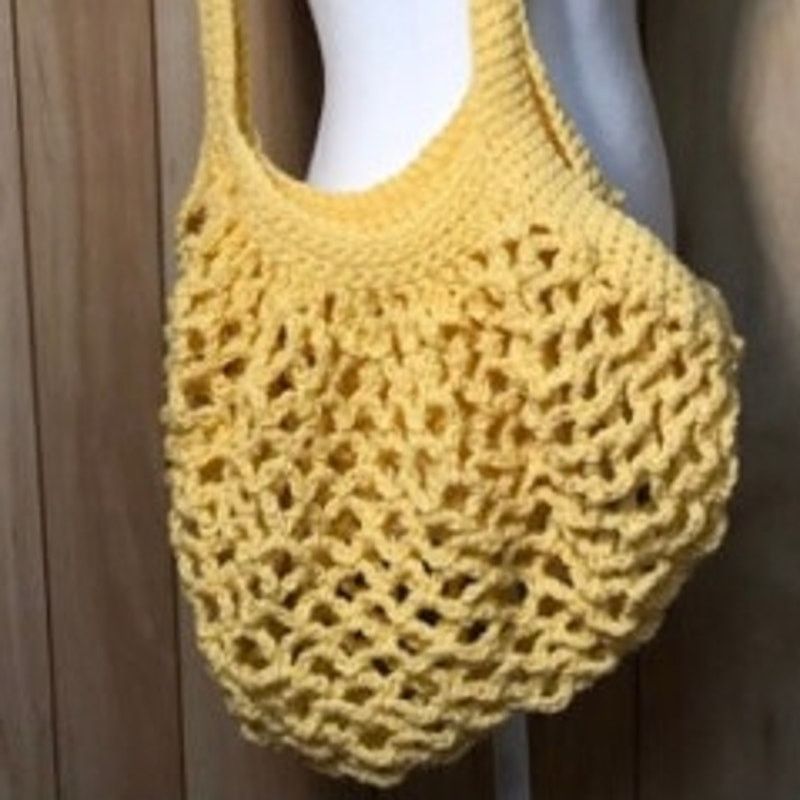 Handmade Yellow Handmade Crocheted Medium Mesh Market Bag by Dawny Size ONE SIZE - 2 Thumbnail