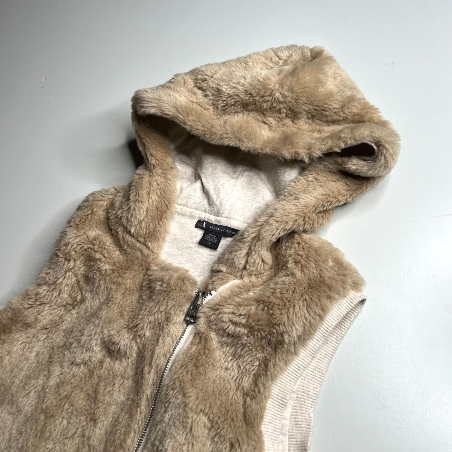 Armani Exchange Armani Exchange A|X Faux Fur Hooded Vest Womens S Beige Zip Front Size S / US 4 / IT 40 - 6 Thumbnail