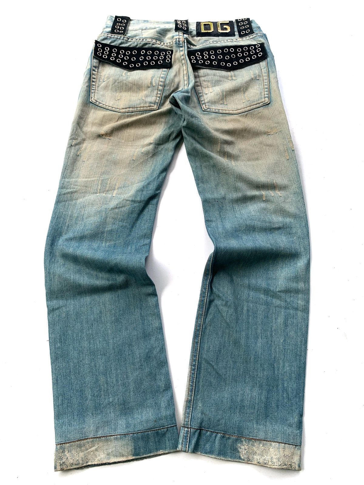 image of Dolce Gabbana 2000S Dolce & Gabbana 15 Classic Studded Mud Wash Pants in Baby Blue, Men's (Size 30)