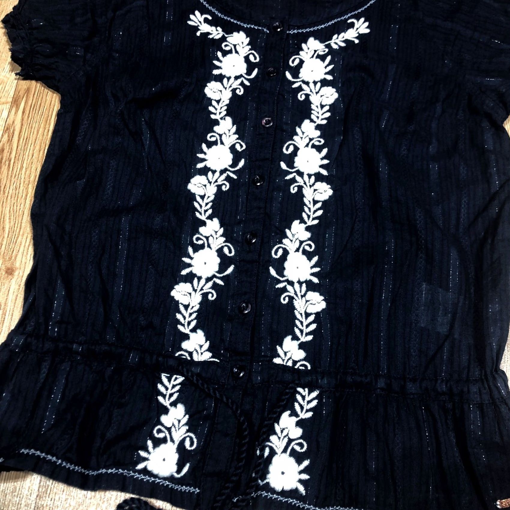 Superdry Superdry Folk Embroidery Blouse Eclipse Navy Size Medium Women’s Short Sleeve Shirt Size M / US 6-8 / IT 42-44 - 2 Thumbnail