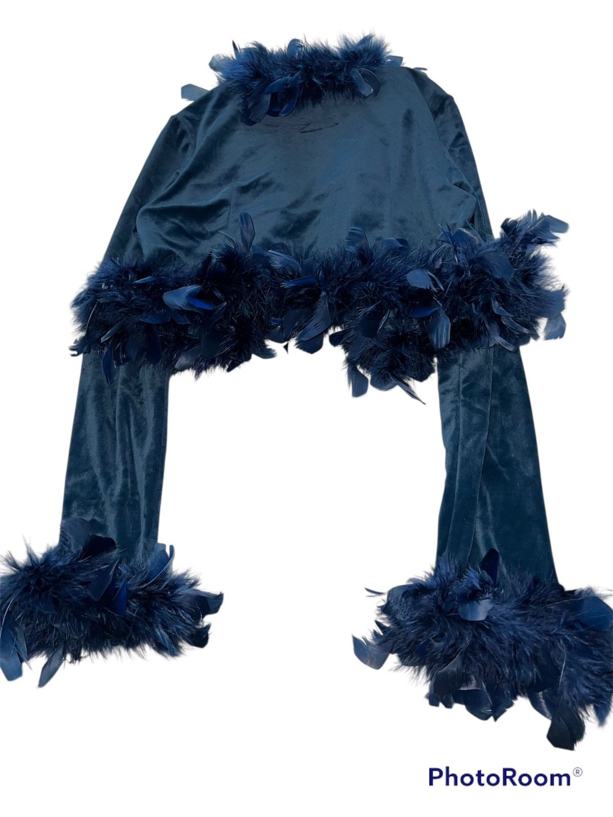 Miu Miu Blue velvet crop with feathers trim 🦚🦕 Size M / US 6-8 / IT 42-44 - 8 Thumbnail