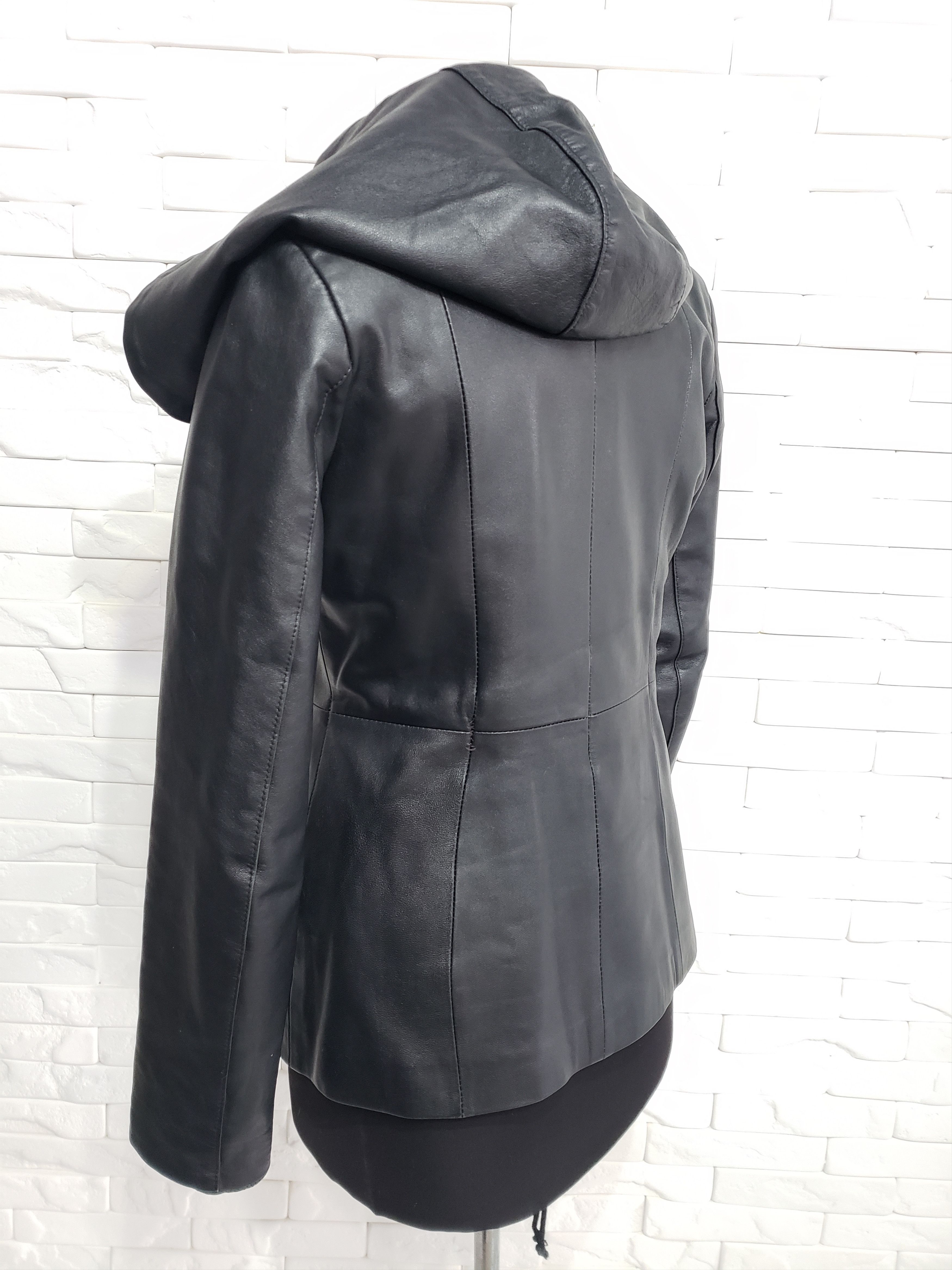 Genuine Leather × Uniqlo Black women's leather jacket with a hood. Size L / US 10 / IT 46 - 7 Thumbnail