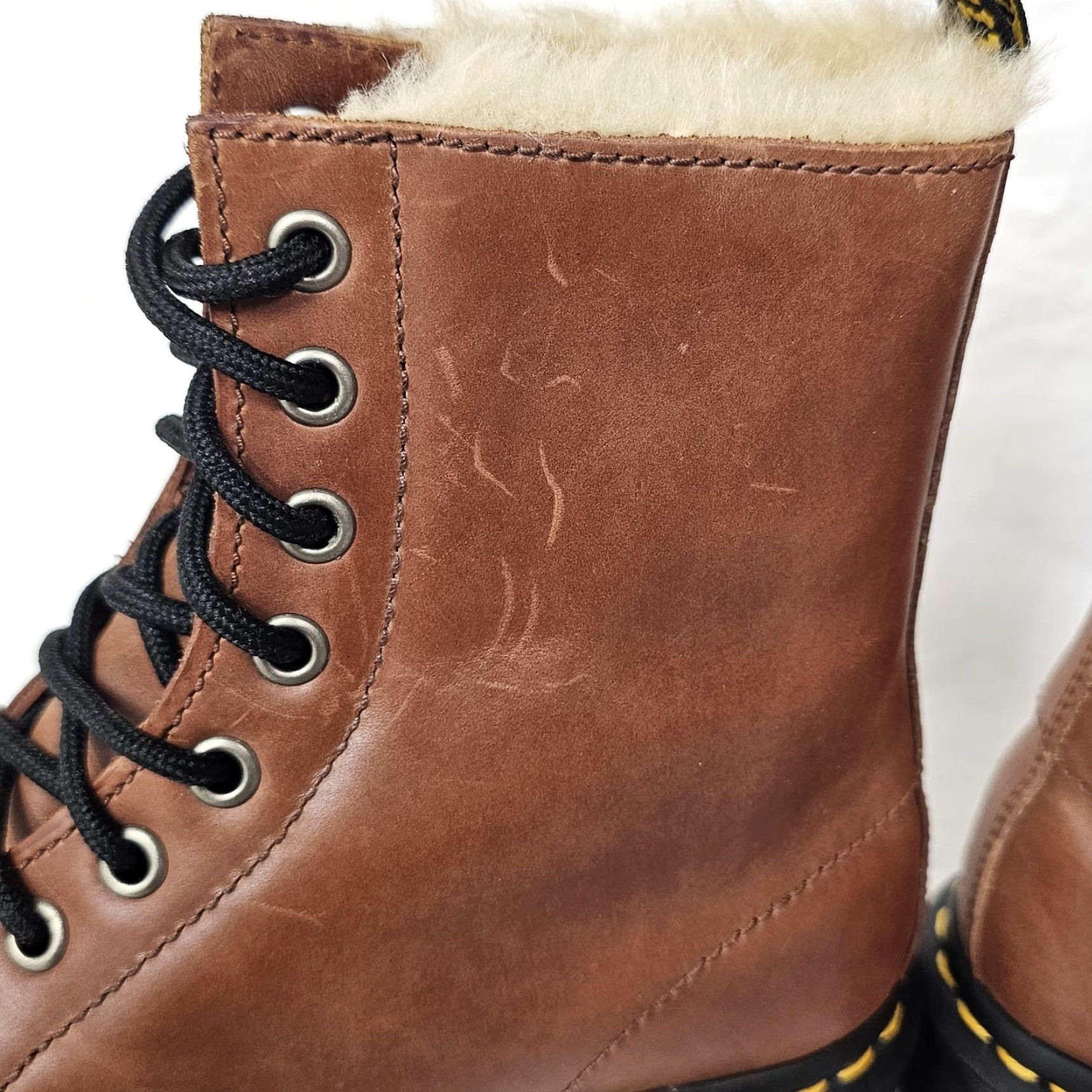 Dr. Martens VINTAGE Dr. Martens 1460 Serena Boots Women US 7 Leather Lace Up Faux Fur Lined Cognac - Bohemian Punk Winter" Size US 5 / IT 35 - 2 Thumbnail