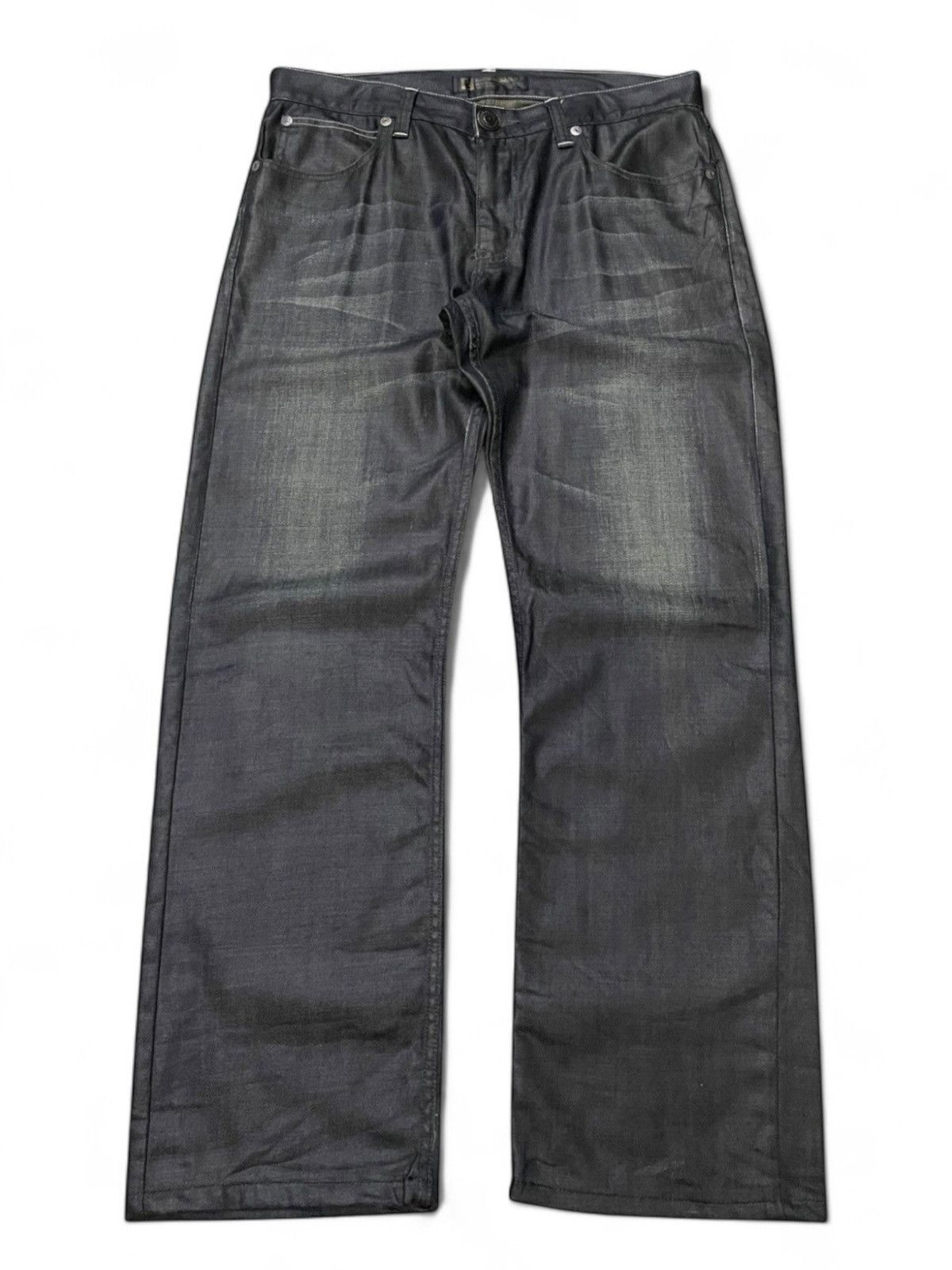 パンツ 00s yasuyuki ishii coated flare denim SOLD) Yasuyuki Ishii Lace-Up Flared Denim Pants Size: M $850