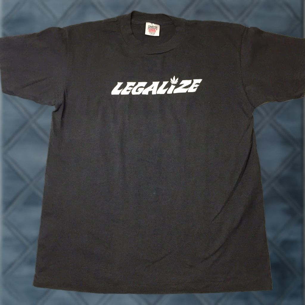 Vintage VINTAGE Legalize Shirt EUC Large USA Shirt Mens 1990s Black 100% Cotton Short Sleeve Oneita Large Mens Size US L / EU 52-54 / 3 - 1 Thumbnail