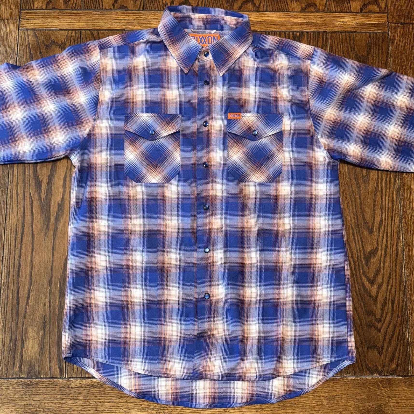 Vintage Dixxon Flannel The Great One Pearl Snap Shirt Size Large Blue White Orange Plaid Shirt Size US L / EU 52-54 / 3 - 2 Thumbnail