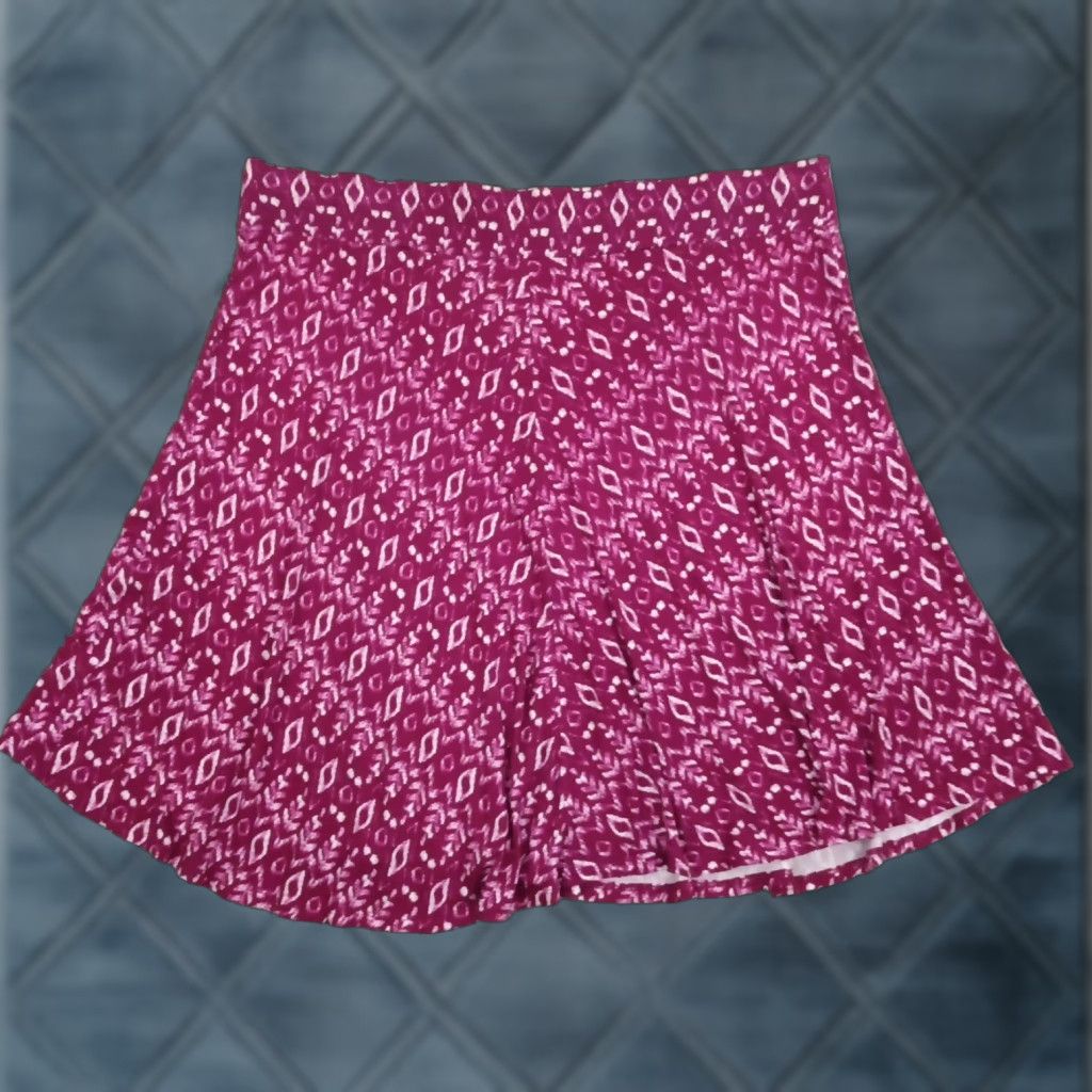 Loft LOFT Skirt XL Purple Geometric Knee Length Pull On Lightweight A-Line Elastic Waist Women Regular Vintage No (but must not add words) Size 40" / US 18 - 1 Thumbnail