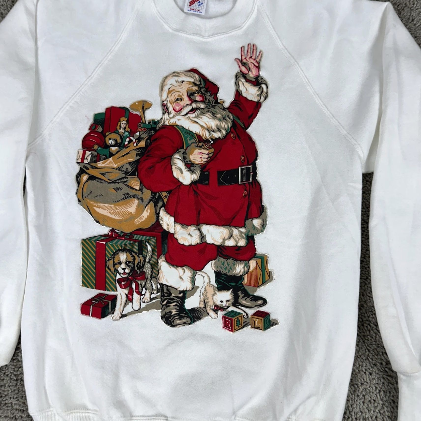 Jerzees VINTAGE Jerzees Sweatshirt Mens M White Santa Claus Graphic Print Christmas 90s USA Crewneck Pullover Size US M / EU 48-50 / 2 - 3 Thumbnail