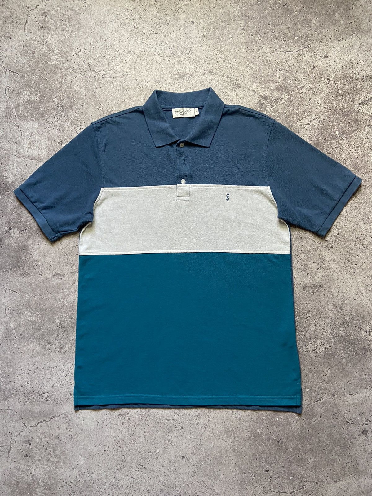 Yves Saint Laurent YSL polo Logo Summer YSL T Shirt Blue White Streetwear Y2K Size US L / EU 52-54 / 3 - 1 Thumbnail