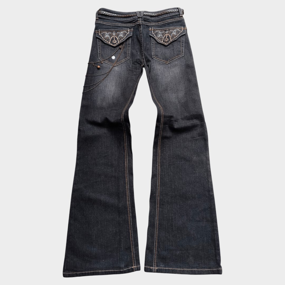 If Six Was Nine × Le Grande Bleu (L.G.B.) × Tornado Mart El Road mandala pattern flap pocket flared jean Size US 30 / EU 46 - 2 Thumbnail