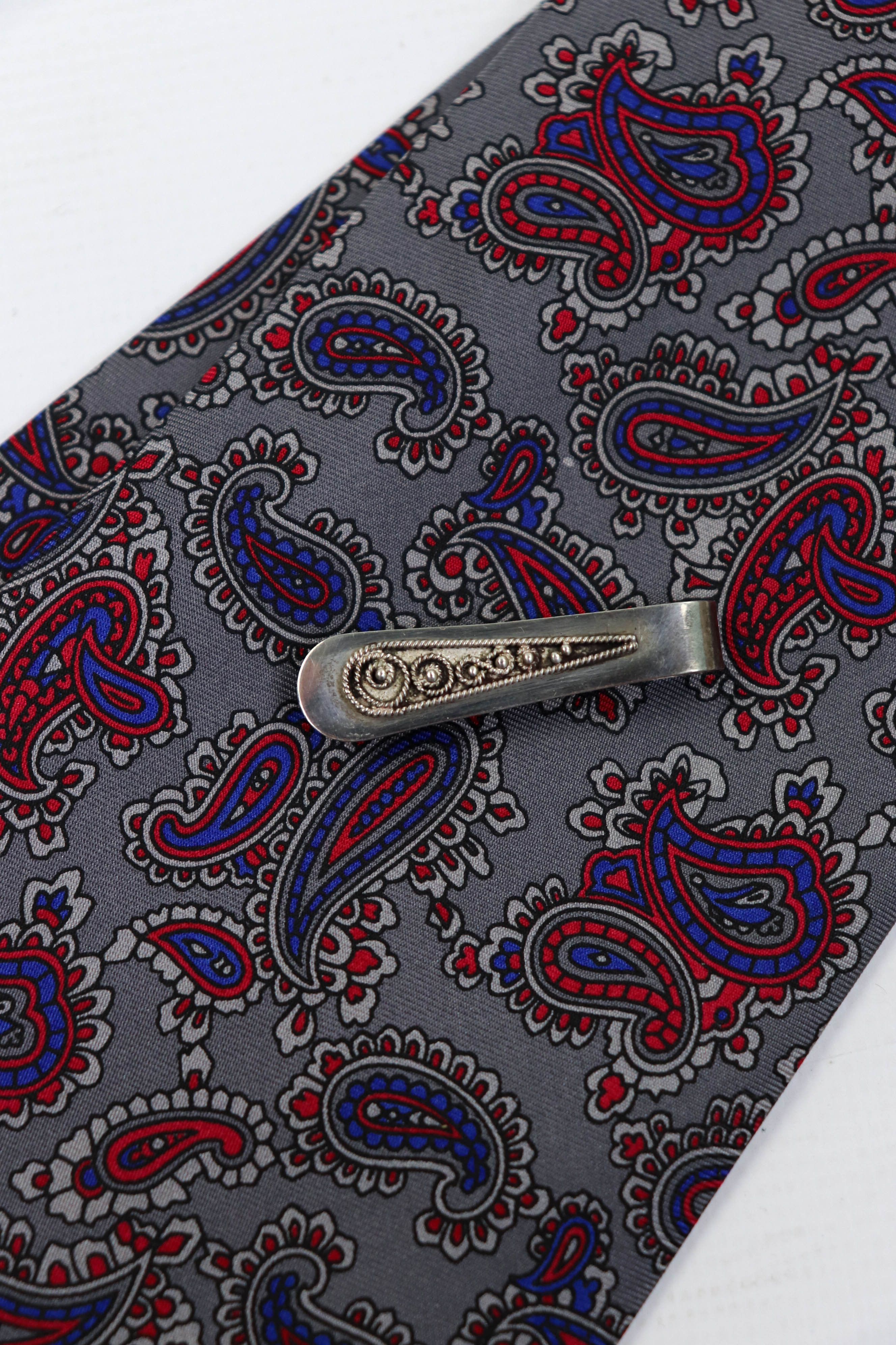 Vintage Jewish Silver 925 Paisley Israel Tie Bar/Money Clip