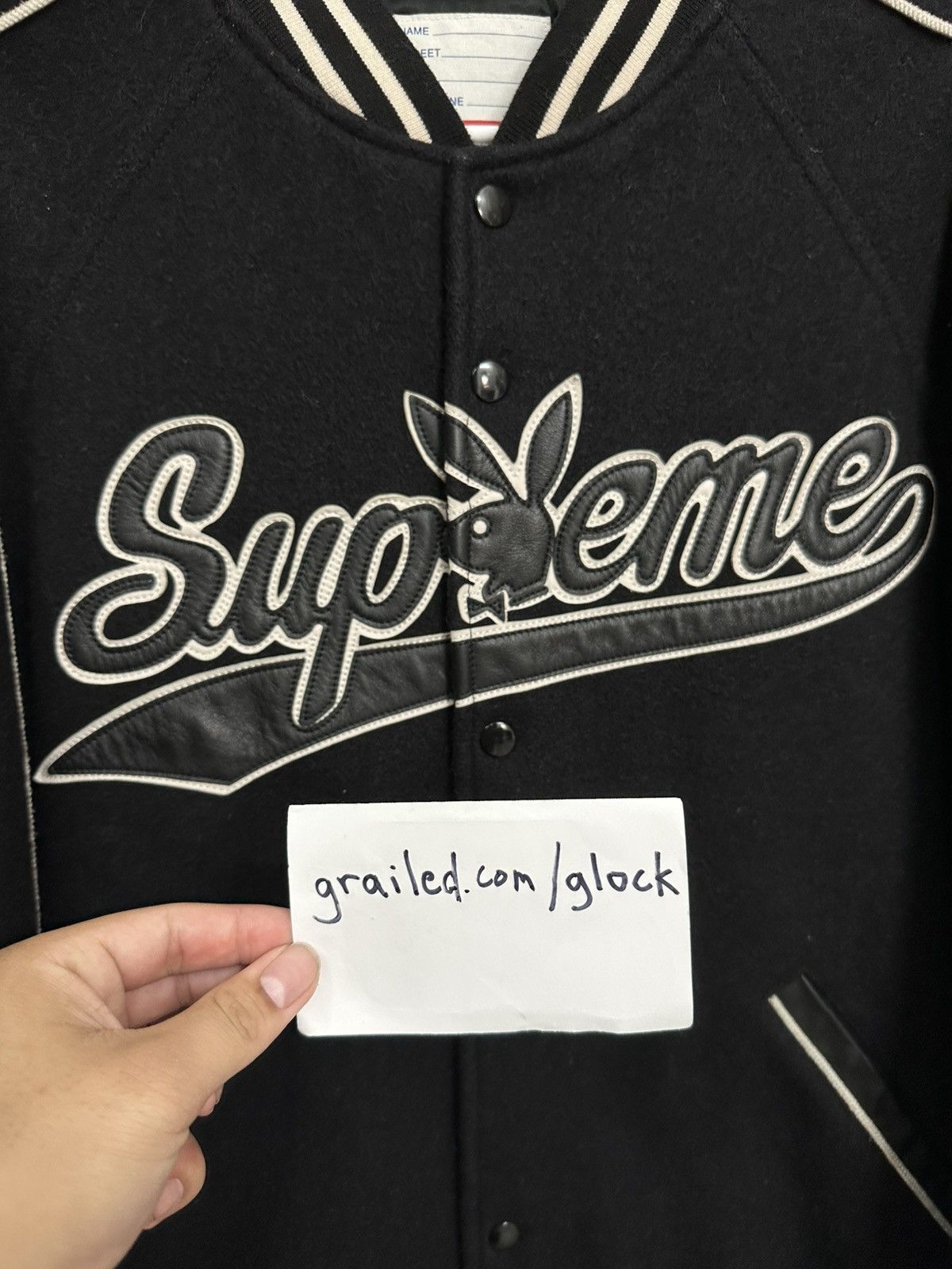 Playboy × Supreme Supreme x Playboy Wool Varsity Jacket Black FW17 Large Size US L / EU 52-54 / 3 - 6 Thumbnail