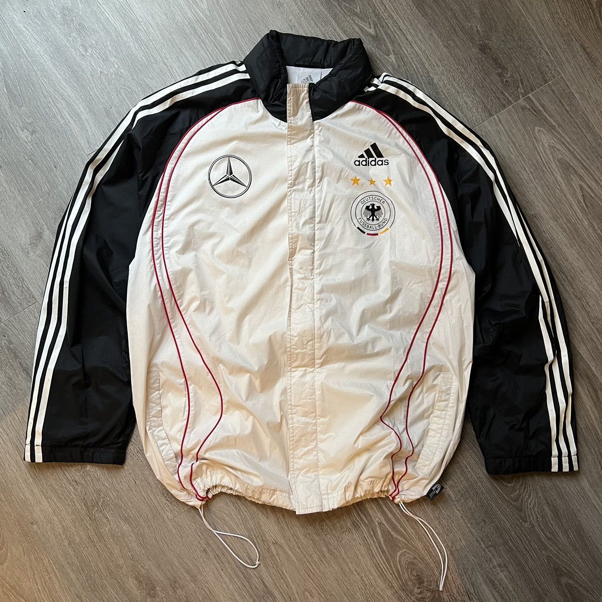image of Vintage Adidas Germany Soccer Jacket Mercedes Benz in White, Men's (Size Medium)
