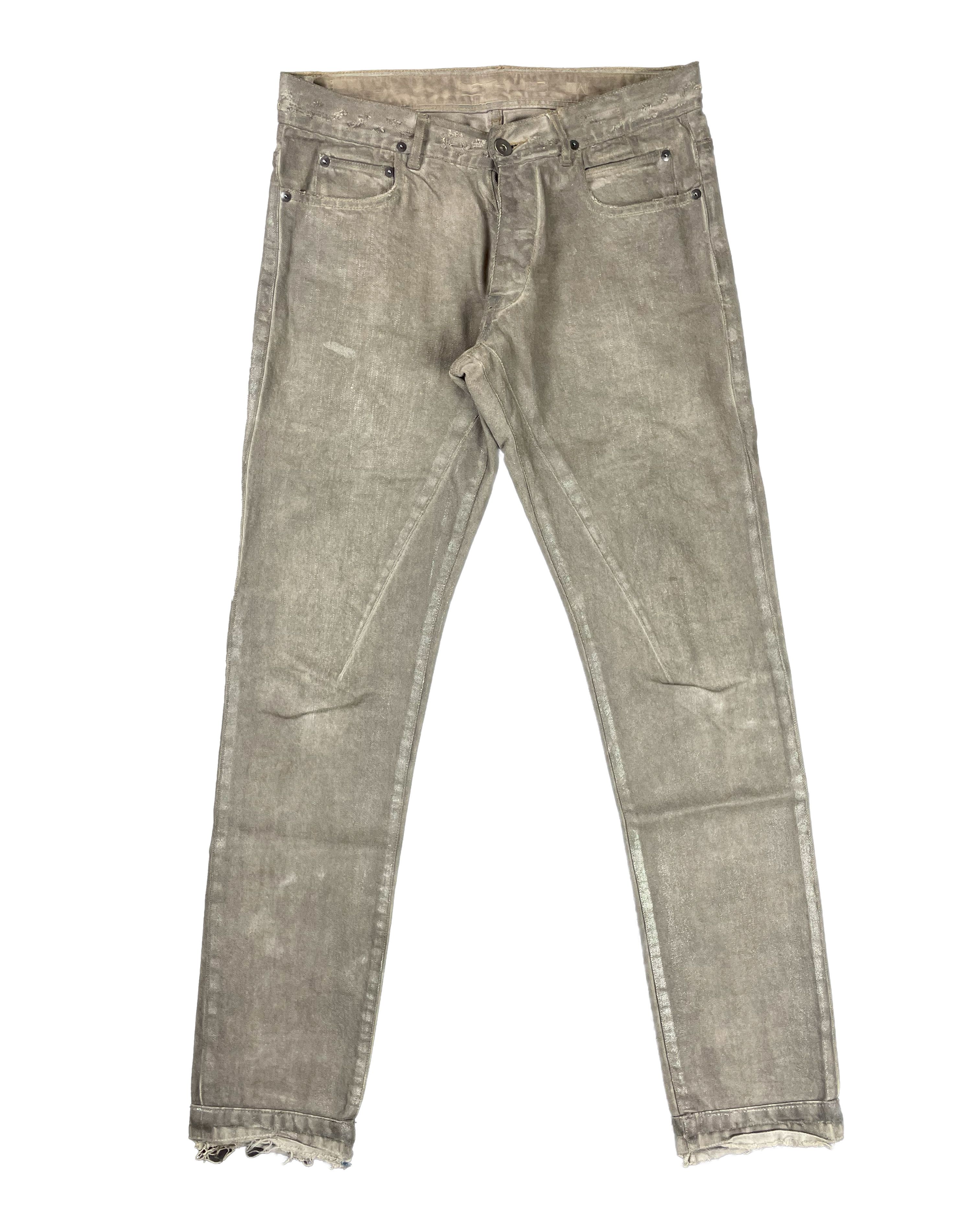 image of Rick Owens x Rick Owens Drkshdw Fw10 "gleam" Silver Mud Wash Waxed Detroit Cut Jeans in Dust Grey (