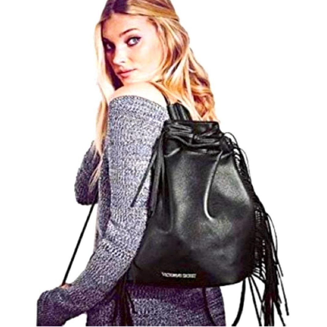 Victoria's Secret Victorias Secret Black Fringe Faux Leather Backpack Shoulder Size ONE SIZE - 2 Thumbnail