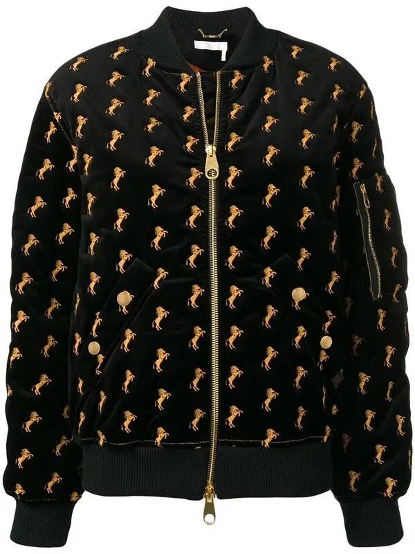Chloe o1y0825 Velvet Bomber Jacket in Black/Gold Size XS / US 0-2 / IT 36-38 - 1 Preview