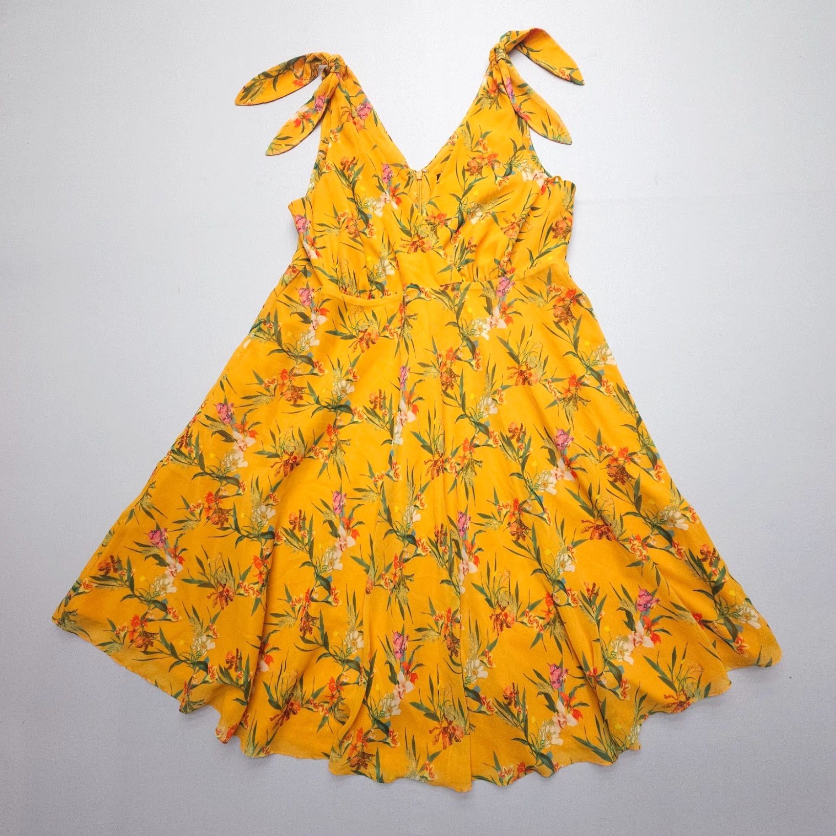 Vintage Alex Marie Dress Floral Print Wrap V Neck Sleeveless Midi Size 8 Yellow Lined Size M / US 6-8 / IT 42-44 - 6 Thumbnail