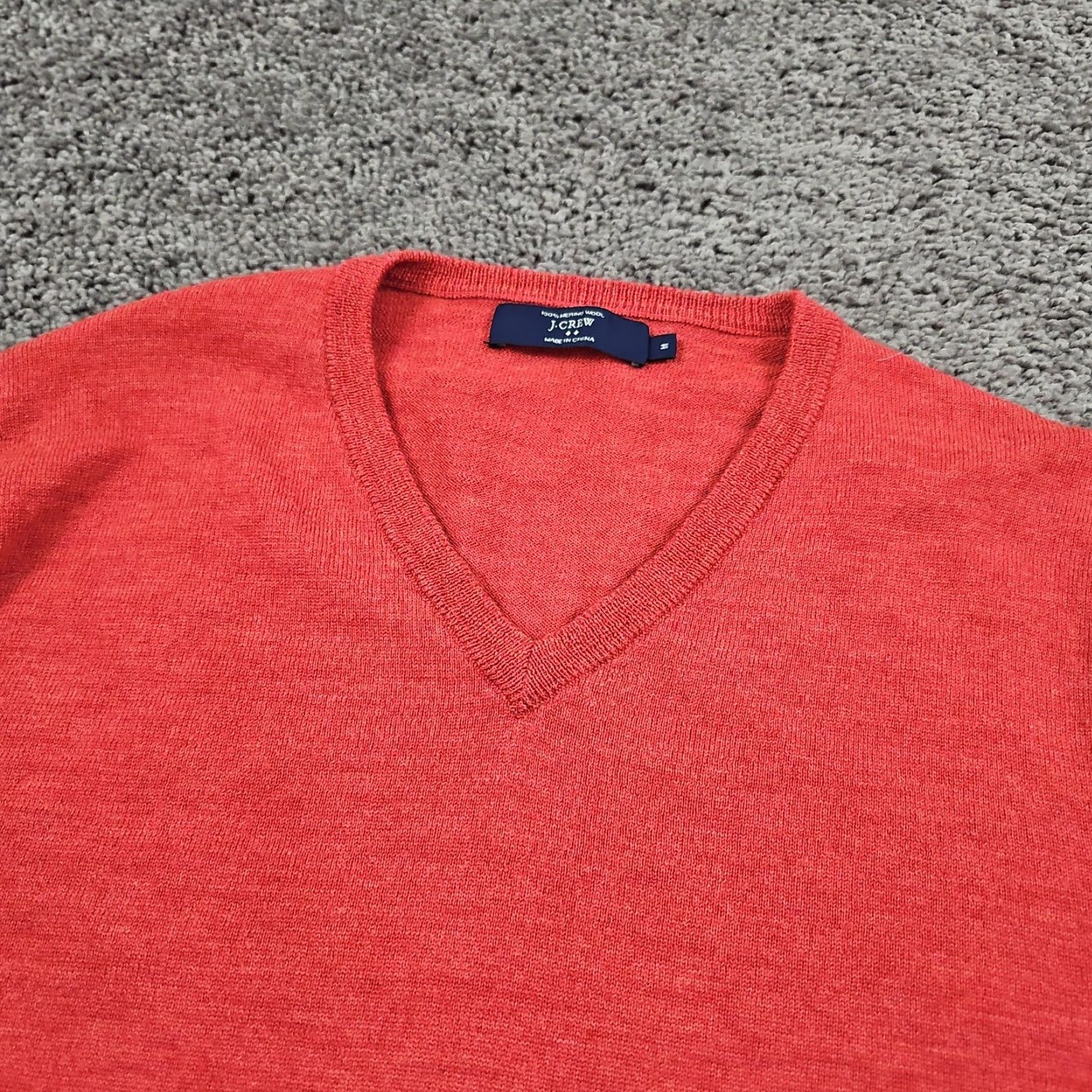 J.CREW Sweater Womens M Red 100% Merino Wool Lightweight Casual Fall V-Neck