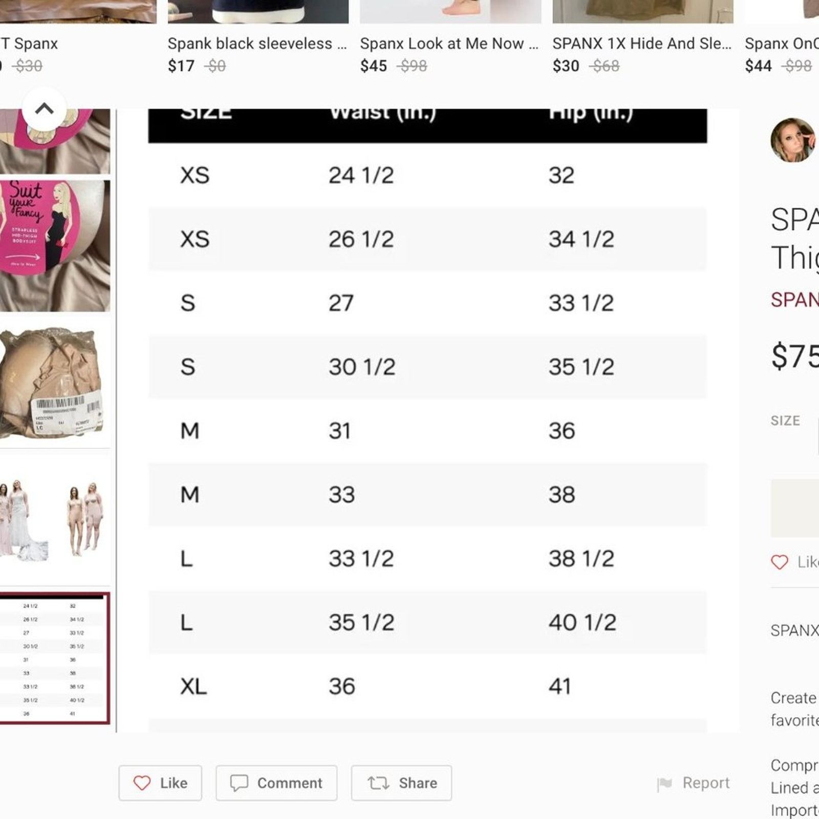 Spanx SPANX Suit Your Fancy Strapless Cupped Mid-Thigh Bodysuit L Size ONE SIZE - 6 Thumbnail